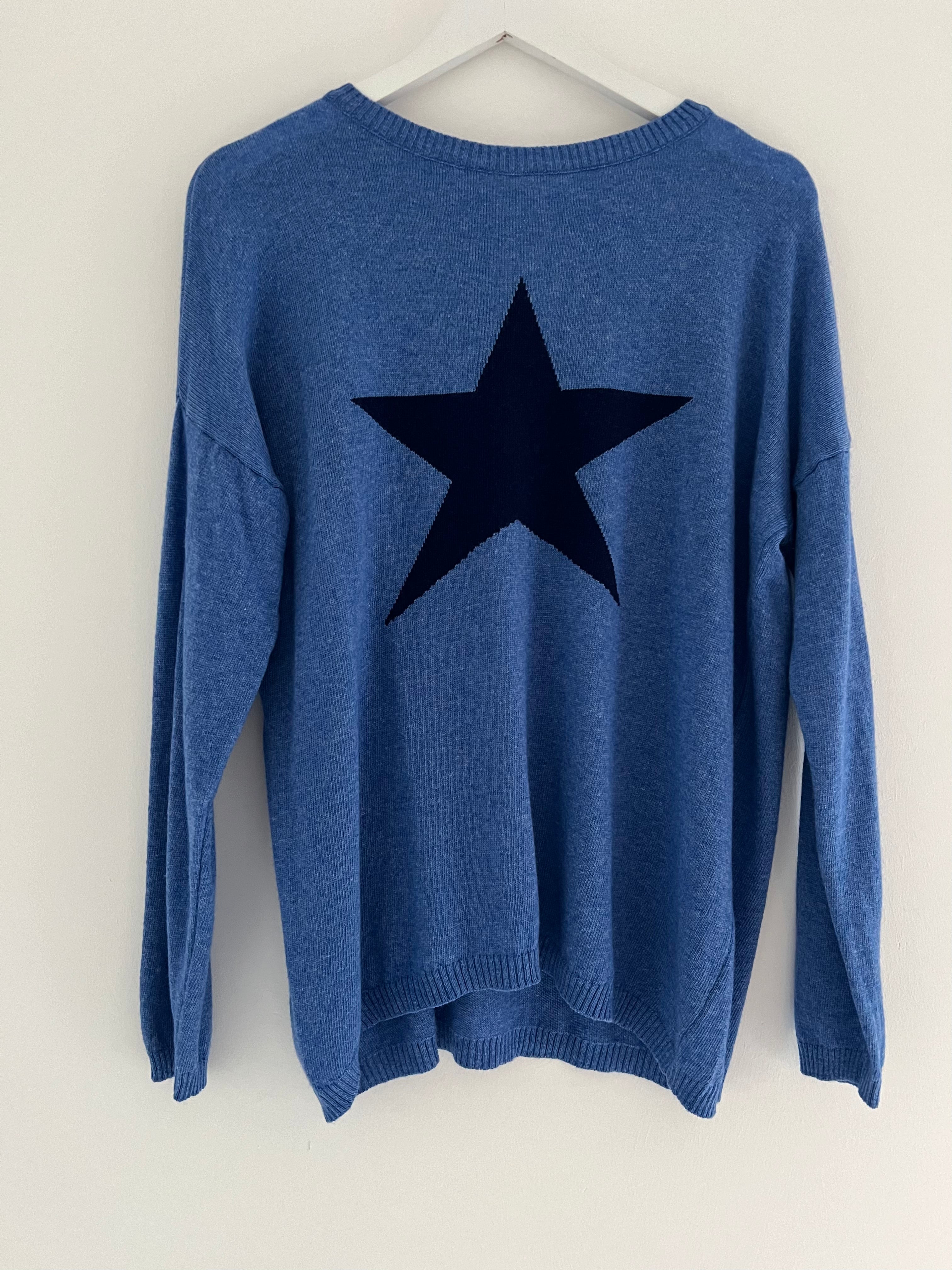 Star Cashmere Jumper in Blue & Navy