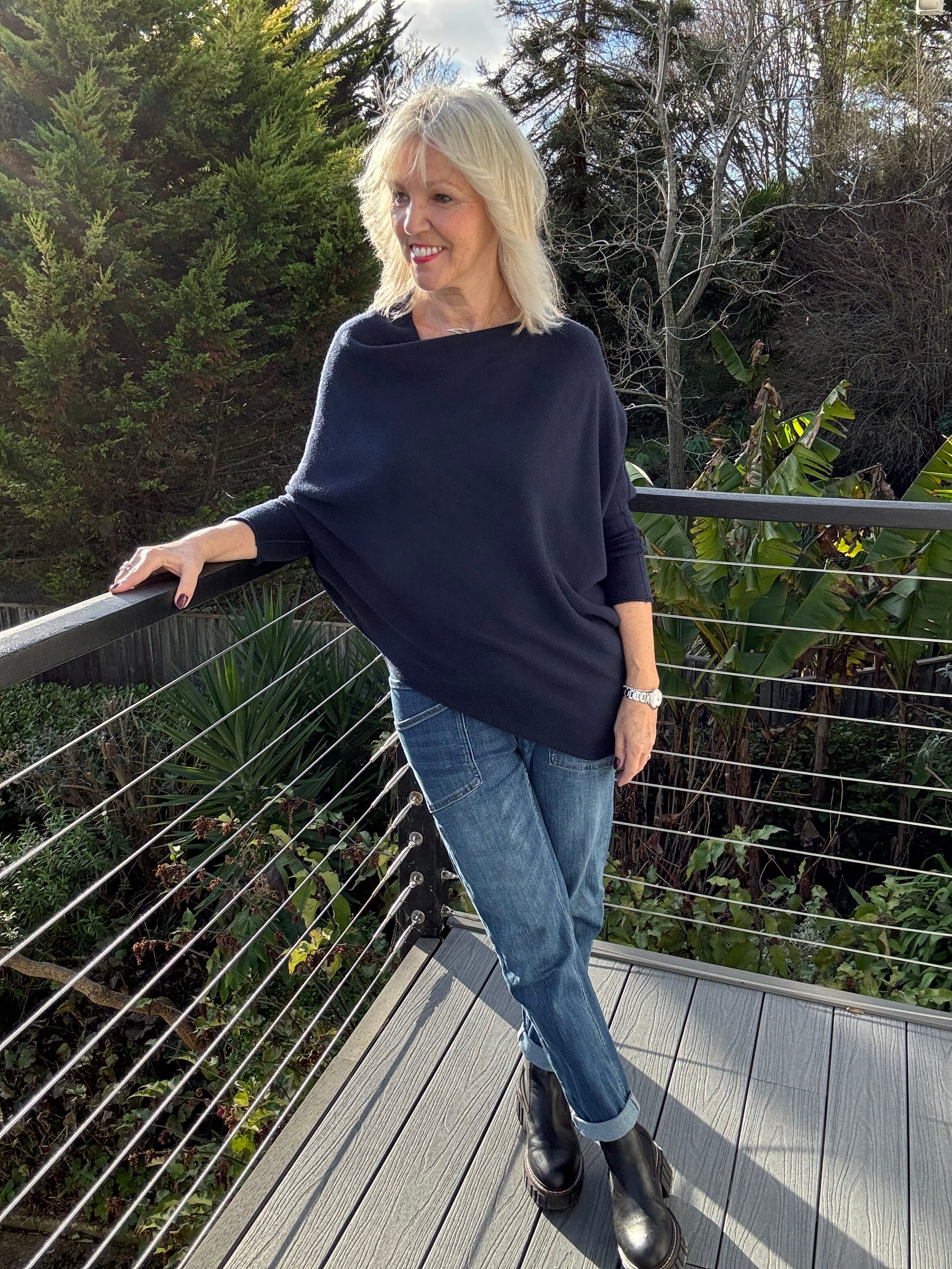 Cowl Neck Asymmetric Jumper in Navy