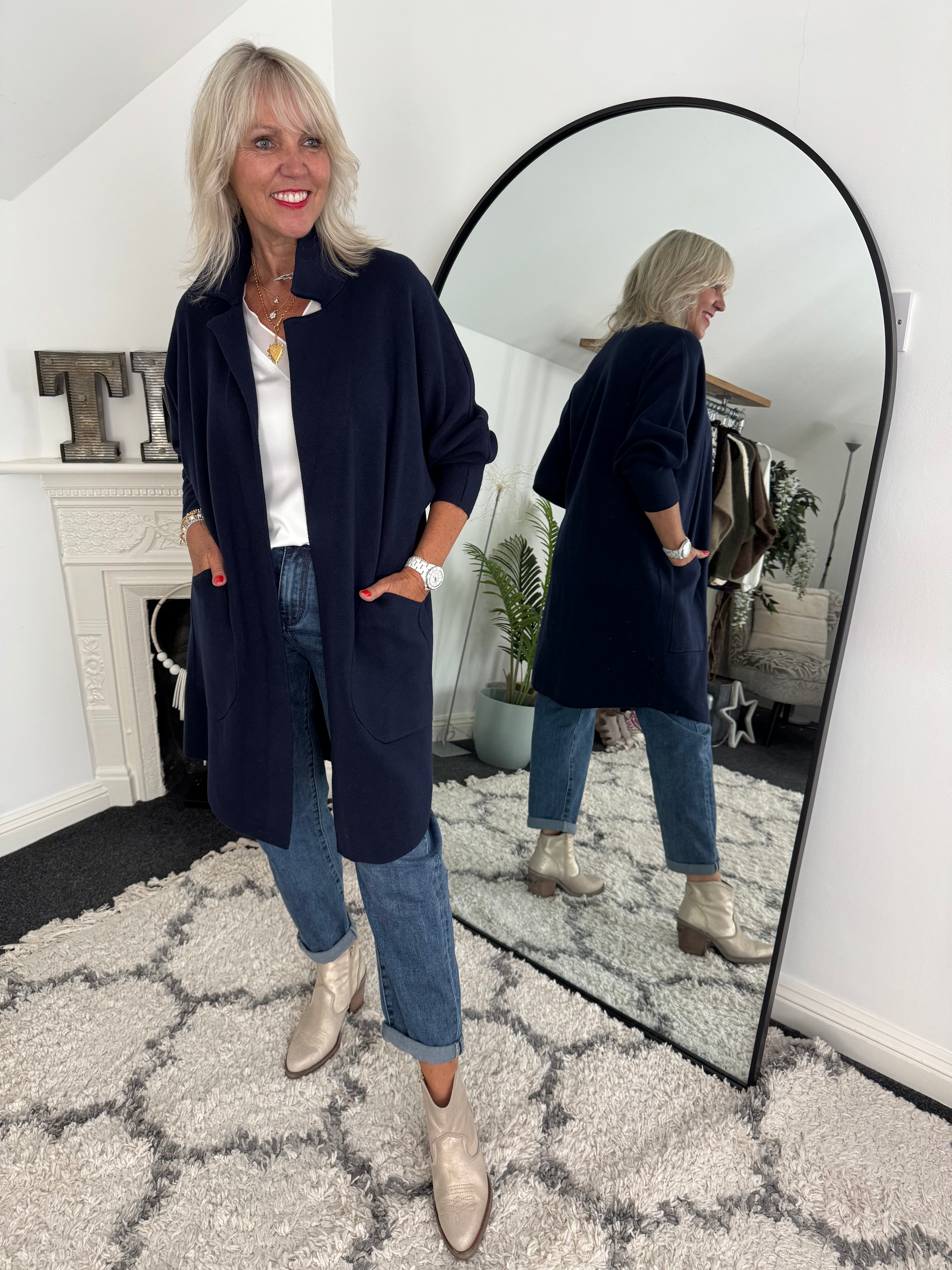 Long Knitted Coatigan in Navy