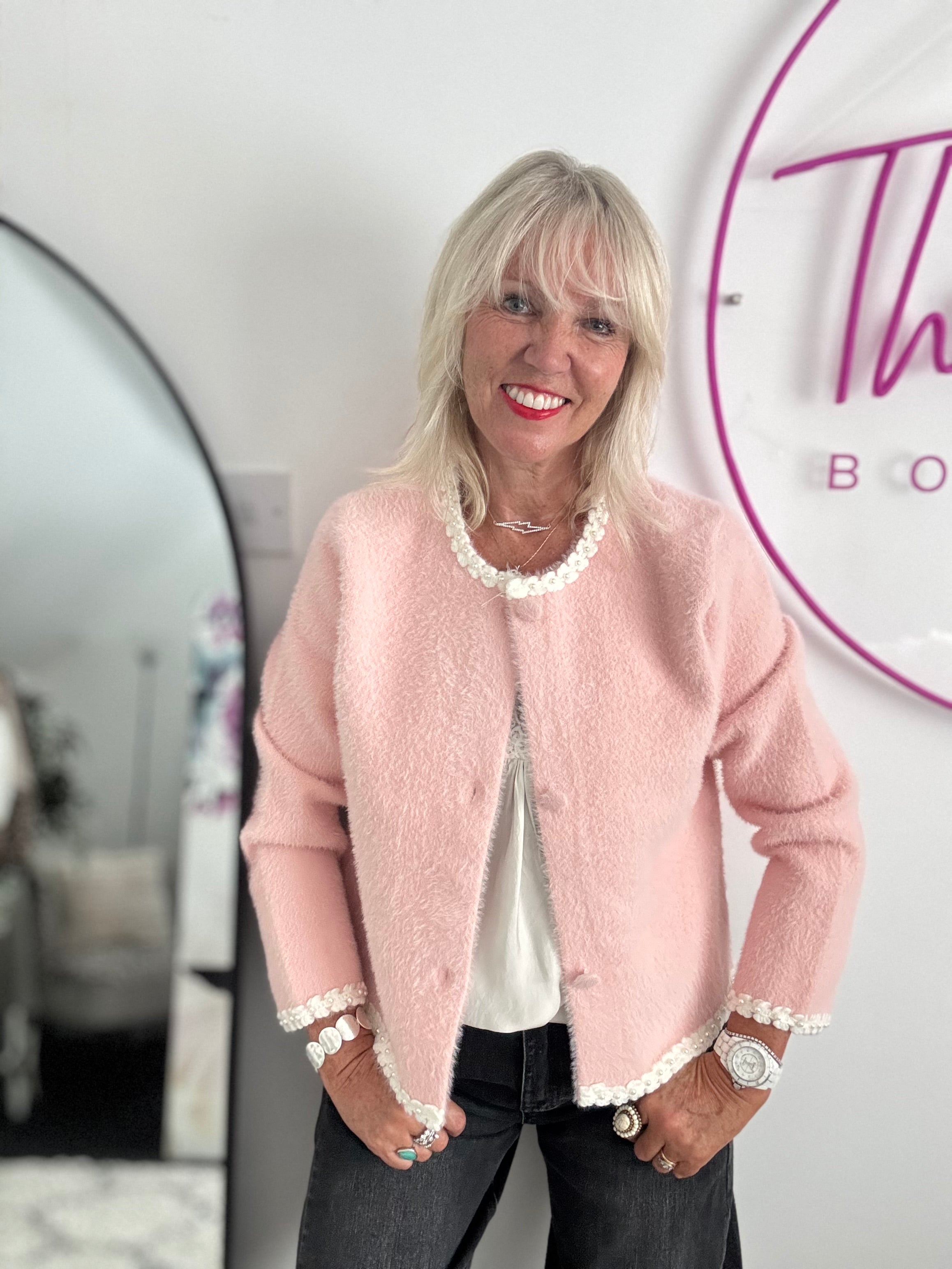 Button Cardi Jacket in Pink