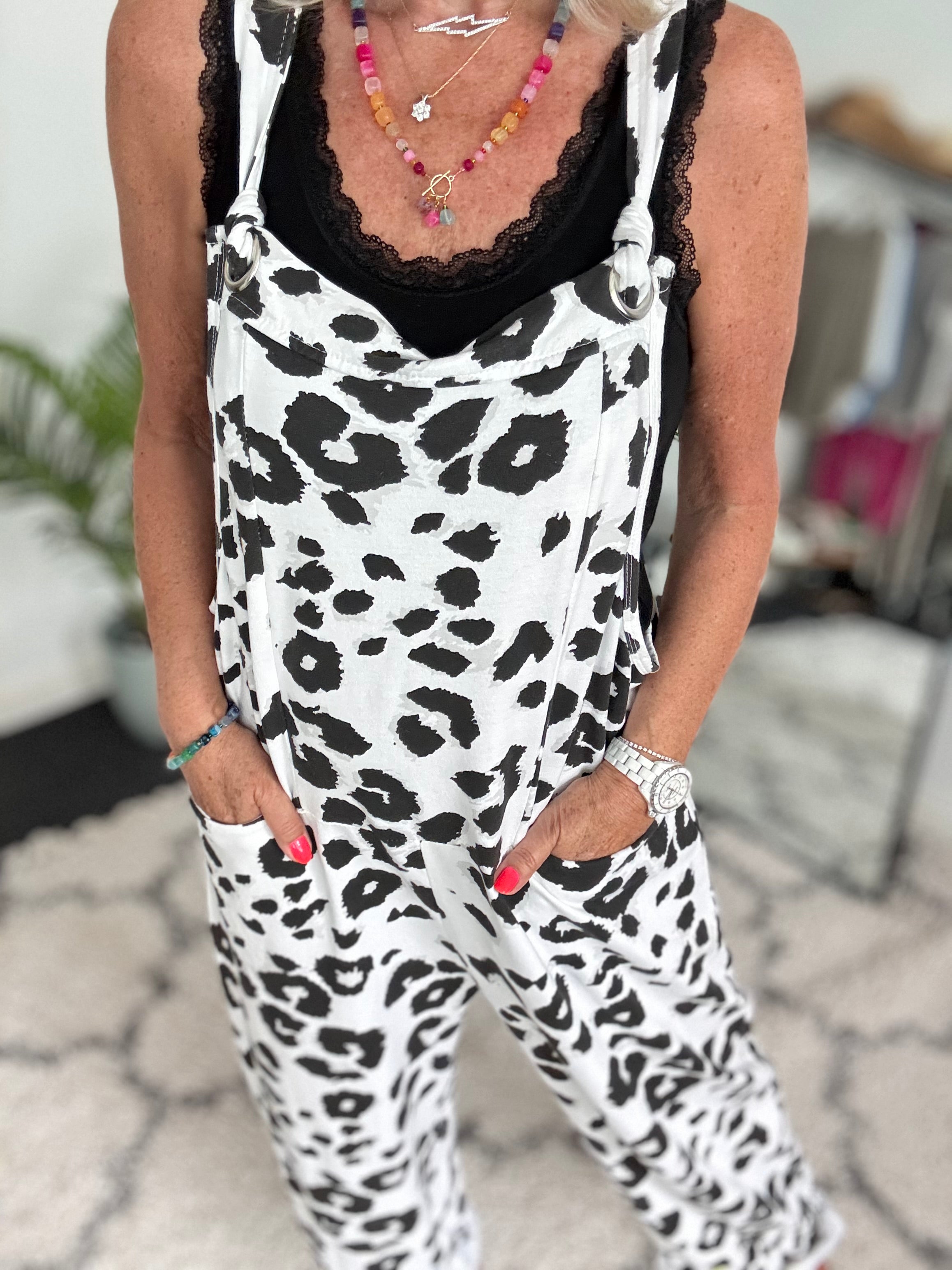 Cotton Jersey Dungarees in Snow Leopard