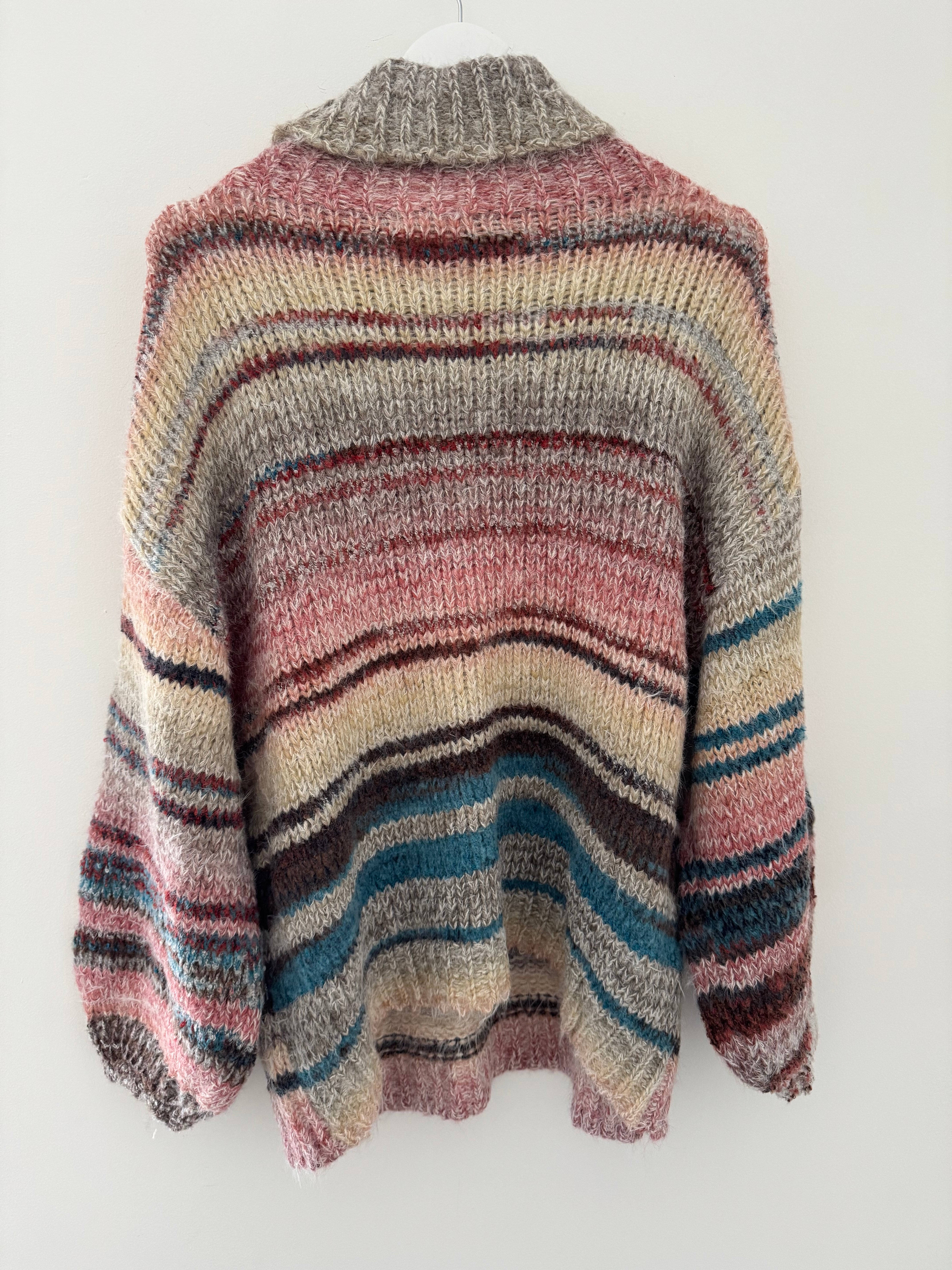 Oversized Stripe Roll Neck Jumper in Pink & Mocha