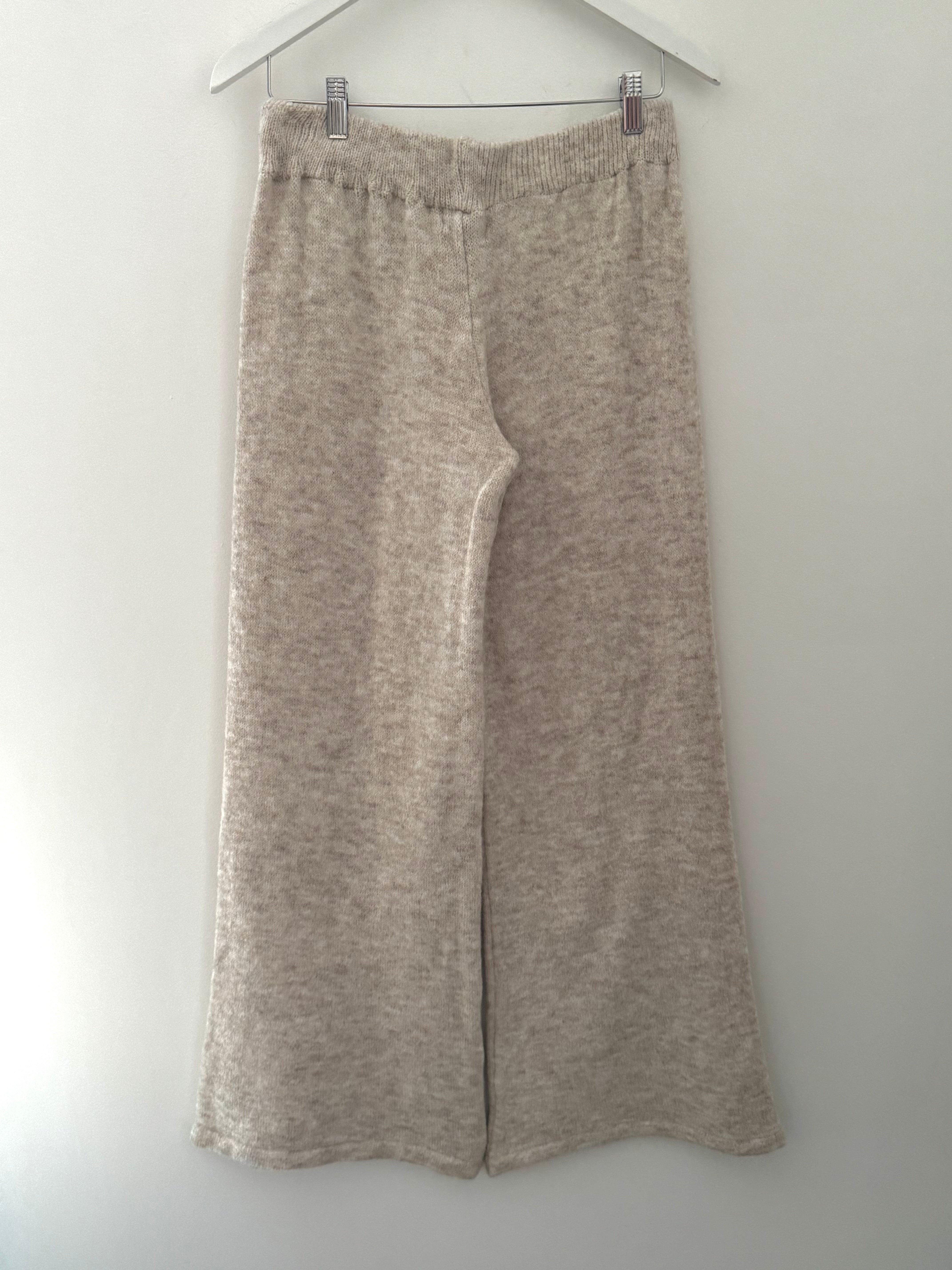 Wide Leg Knitted Trousers in Light Stone