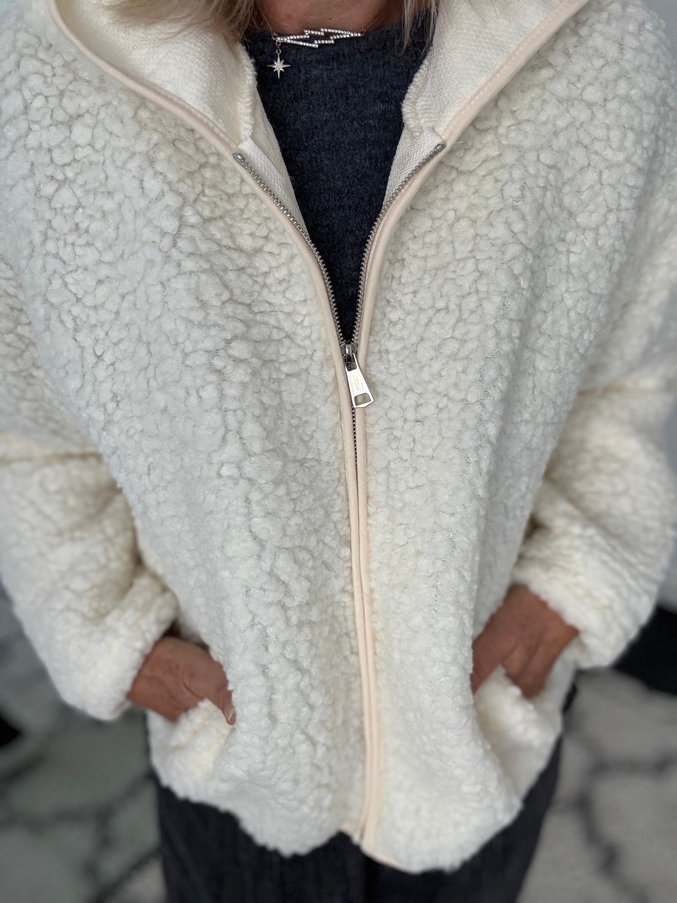 Hooded Teddy Jacket in Vanilla