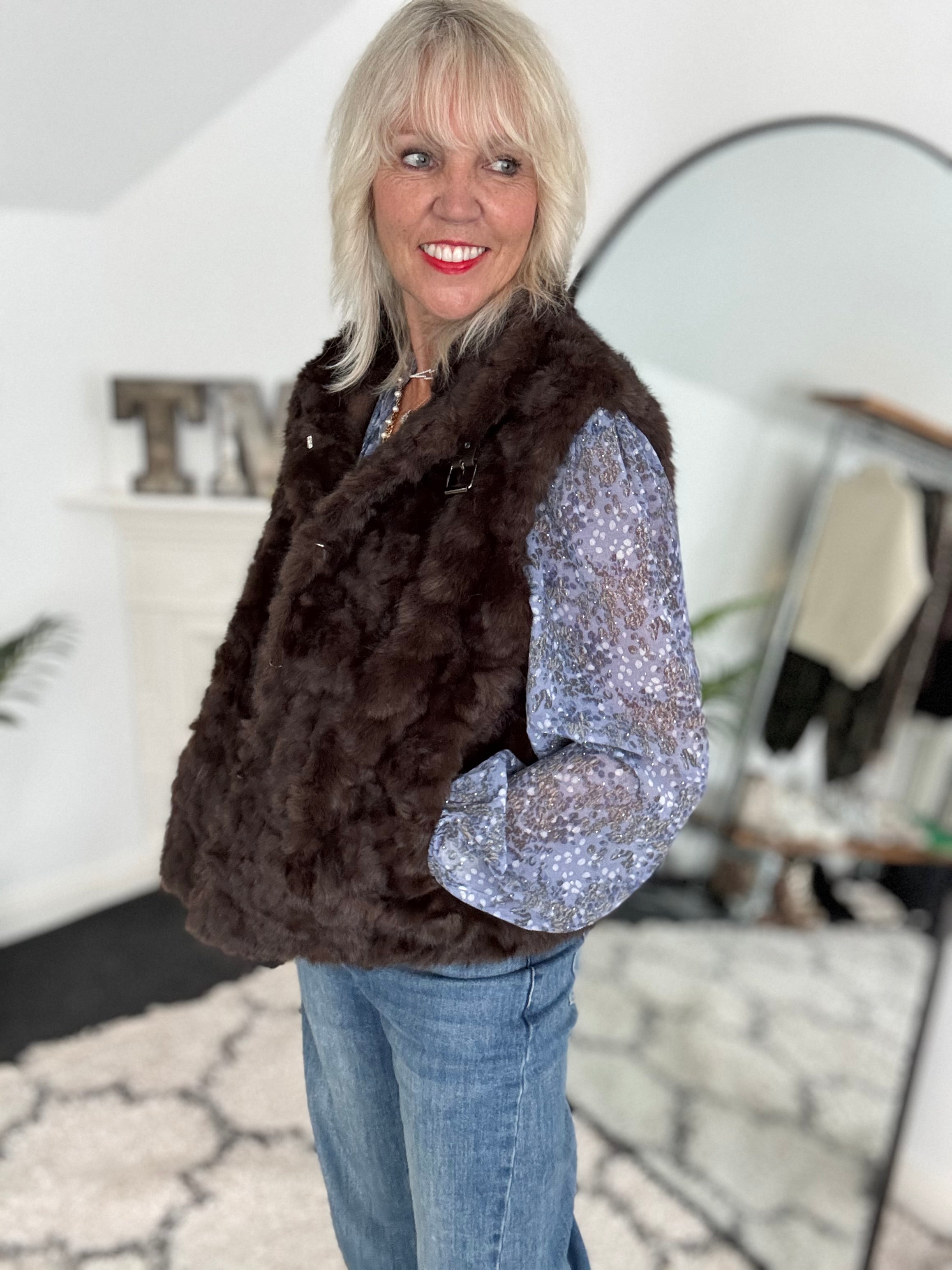 Designer Faux Fur Gilet in Chocolate