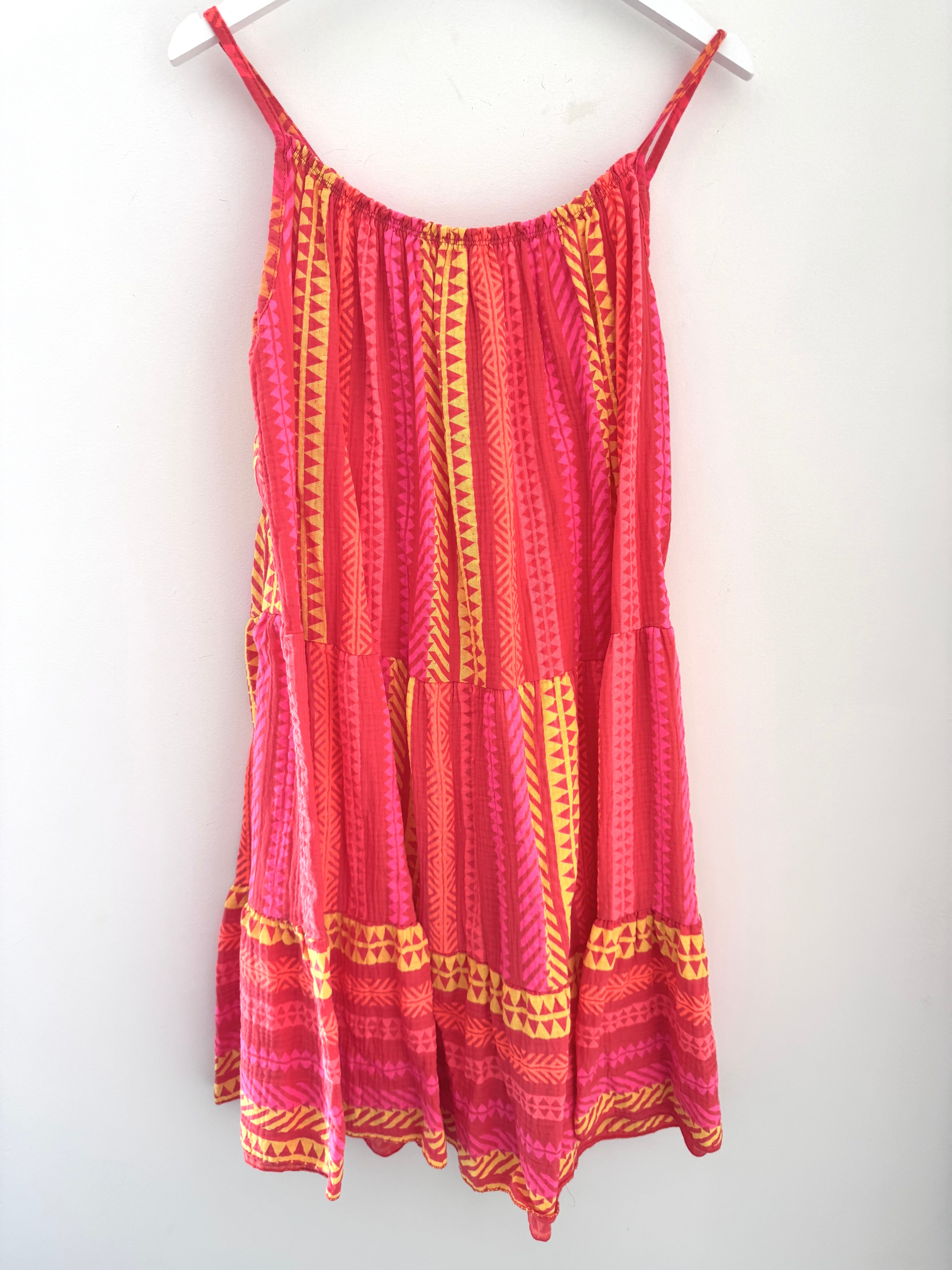 Aztec Cheesecloth Dress in Coral Red
