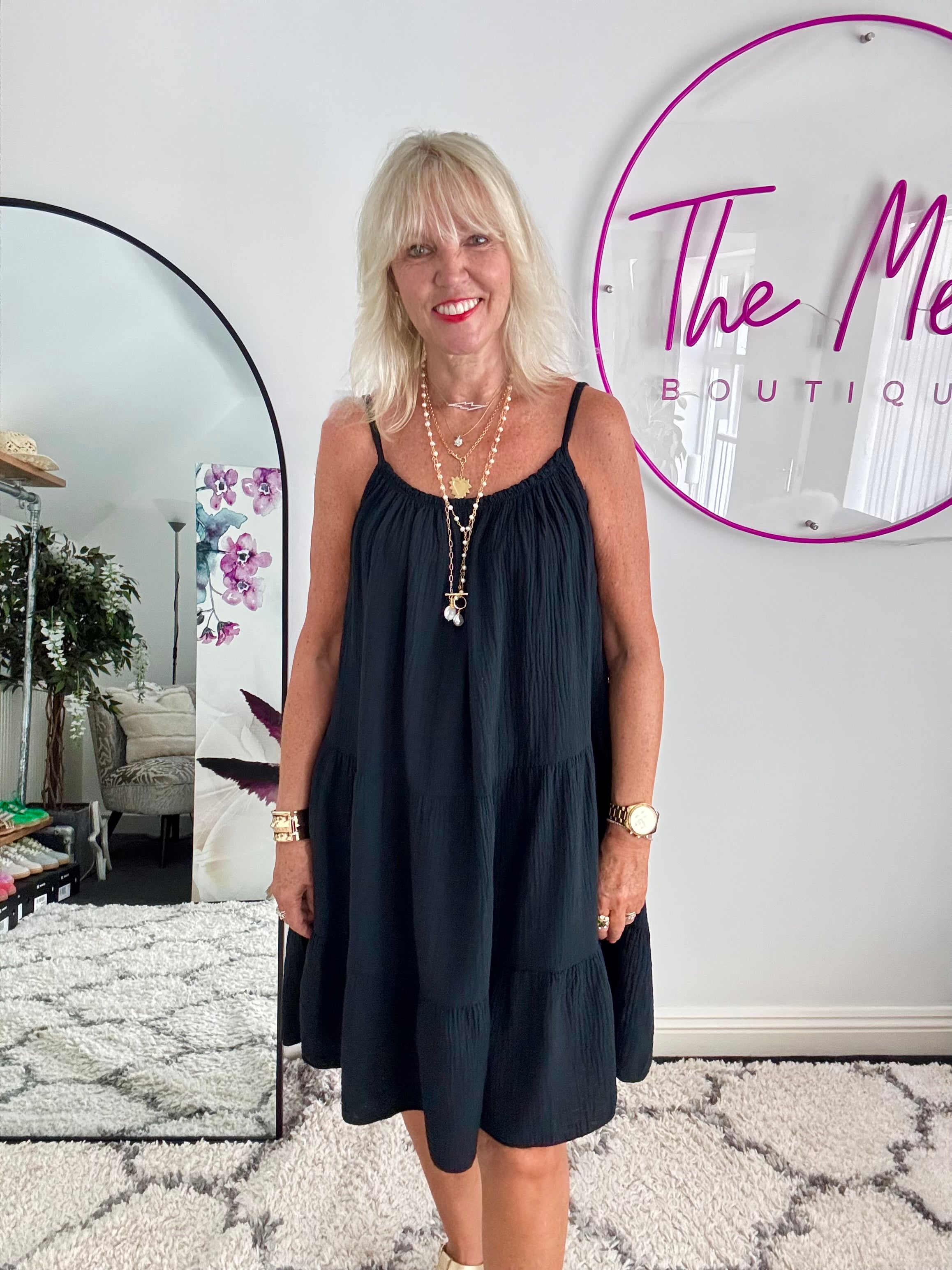 Cheesecloth Dress in Black