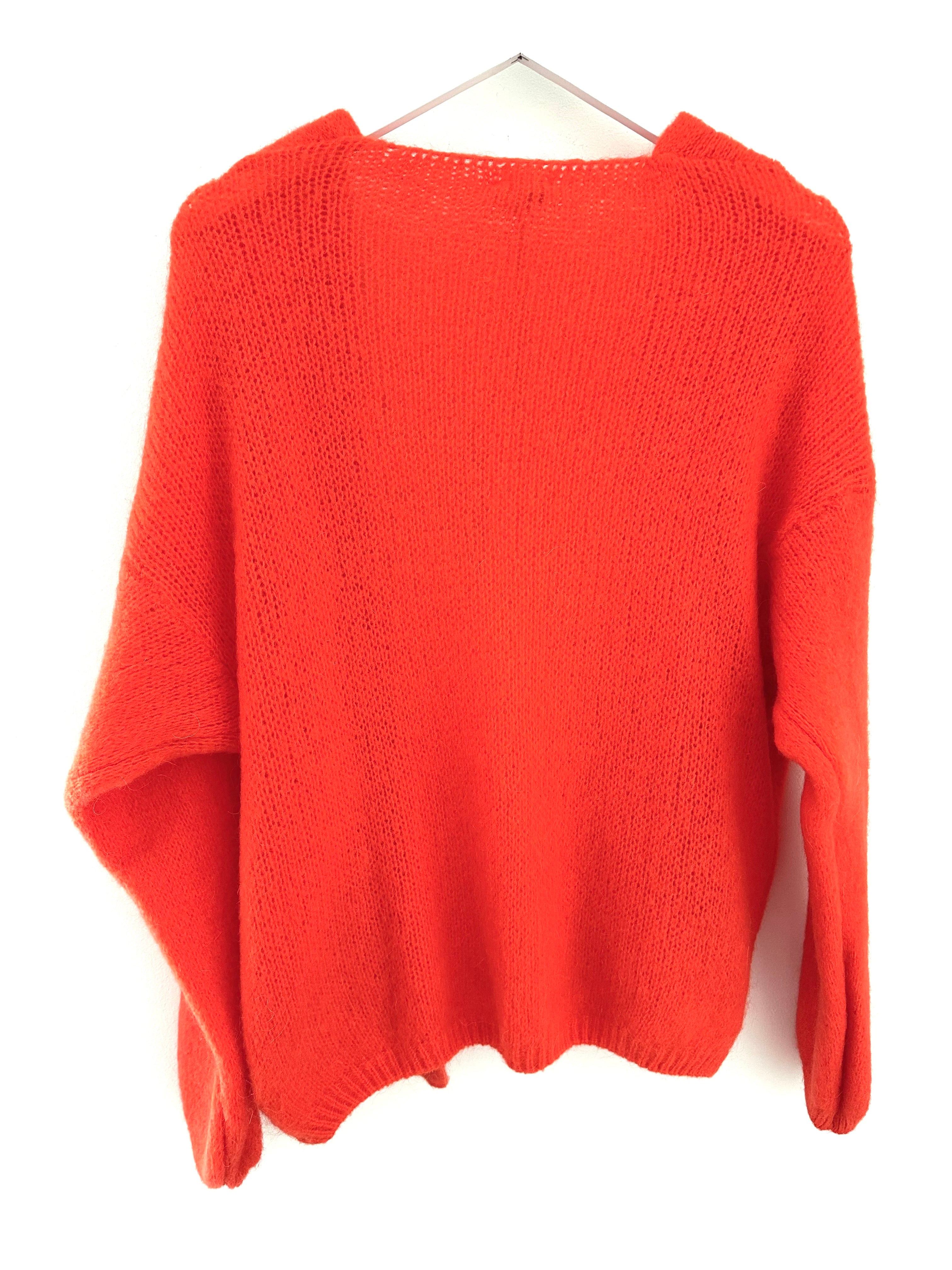 Mohair Cardi in Coral Red