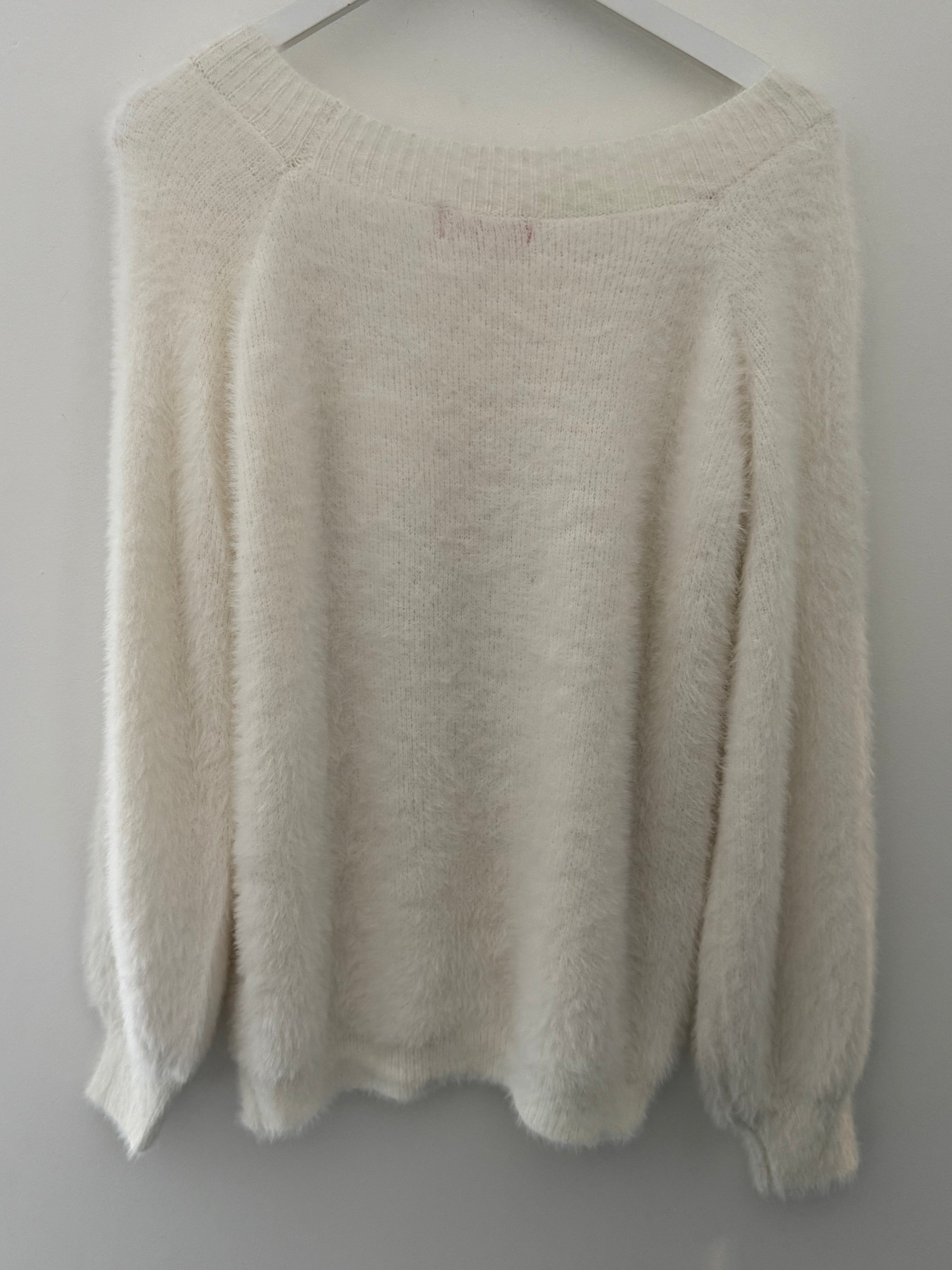 Oh Deer Fluffy Jumper in Winter White