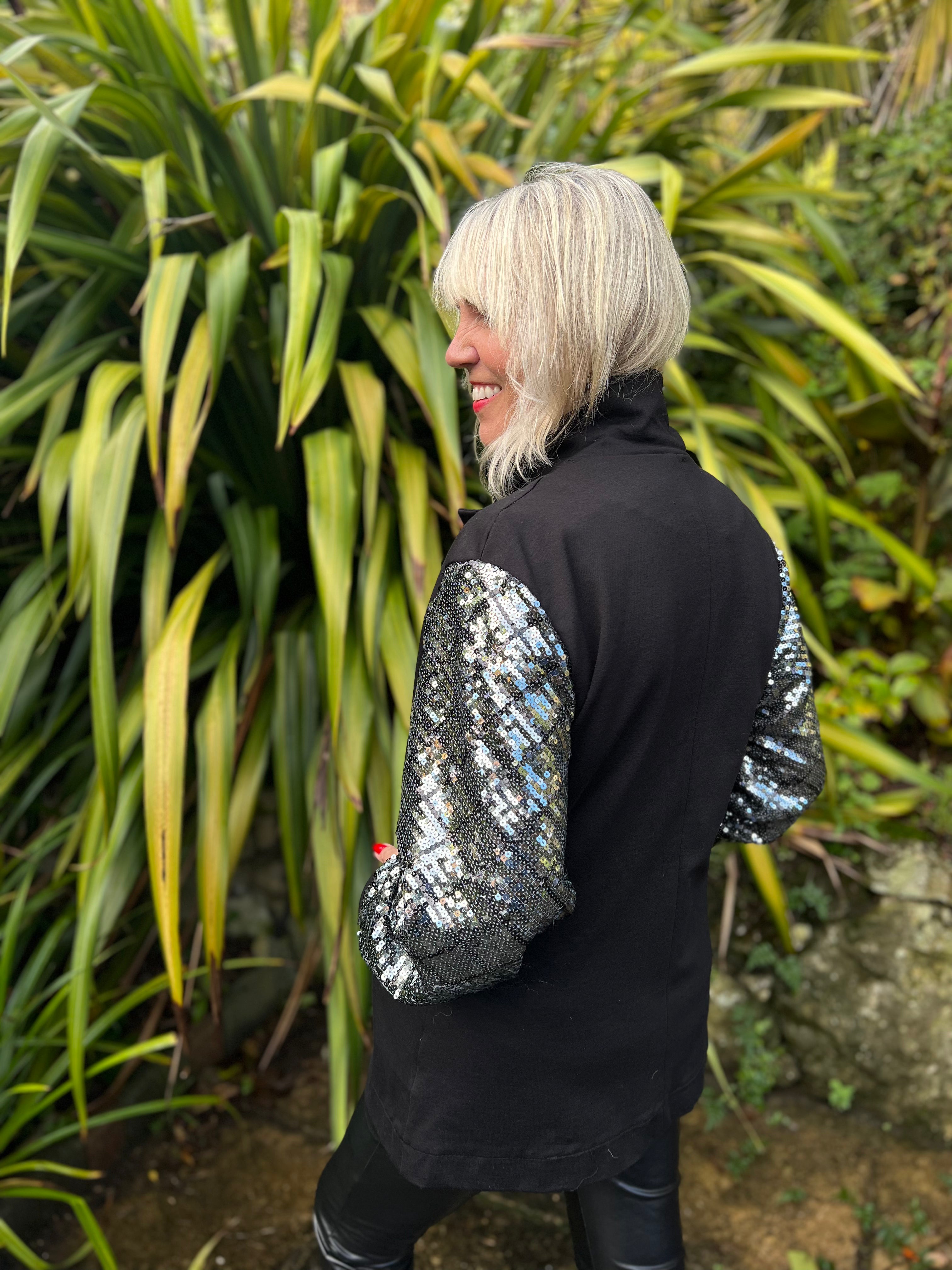 Sequin Blazer Jacket in Black & Silver