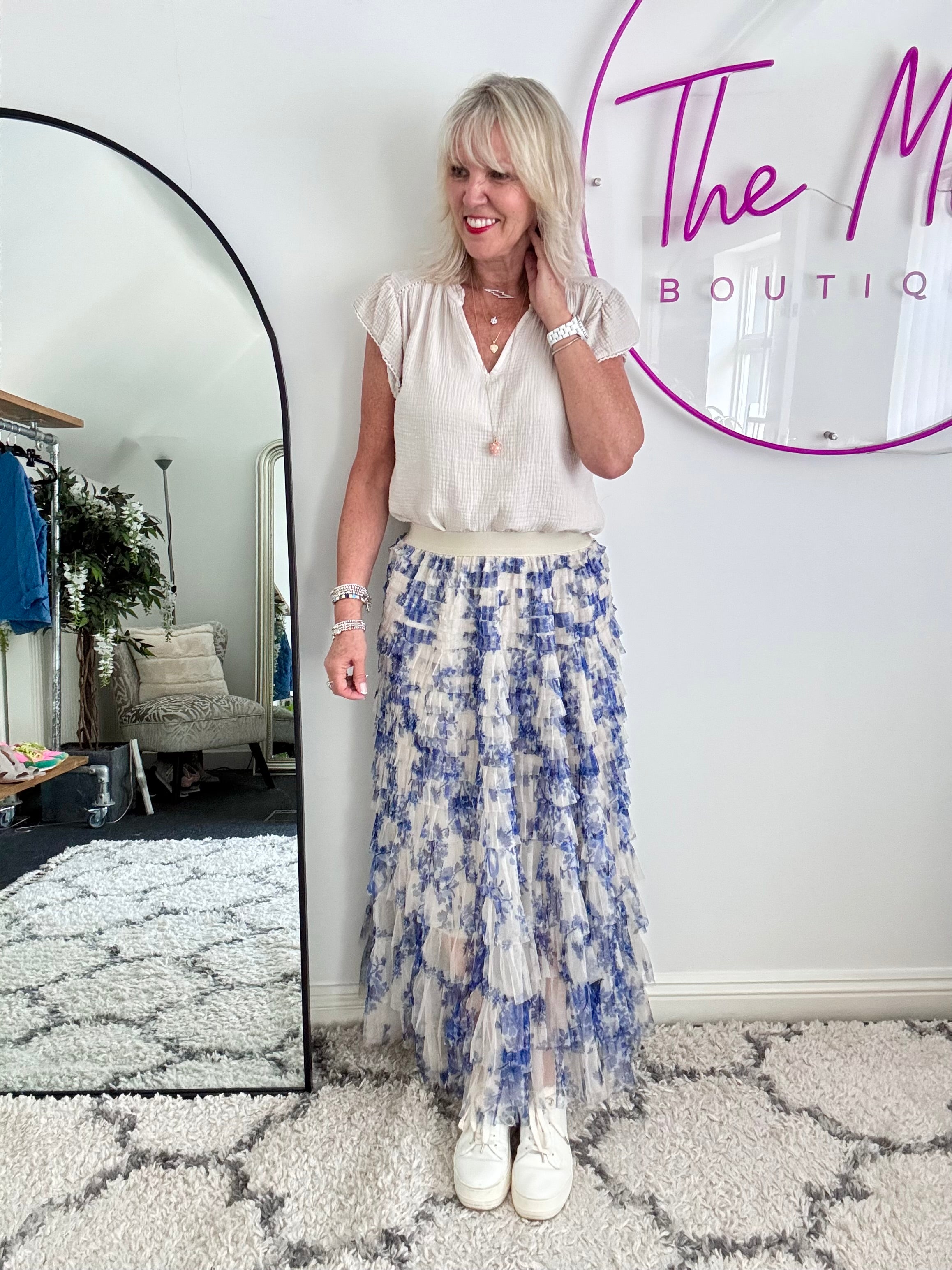 Tulle Skirt in Blue & Stone