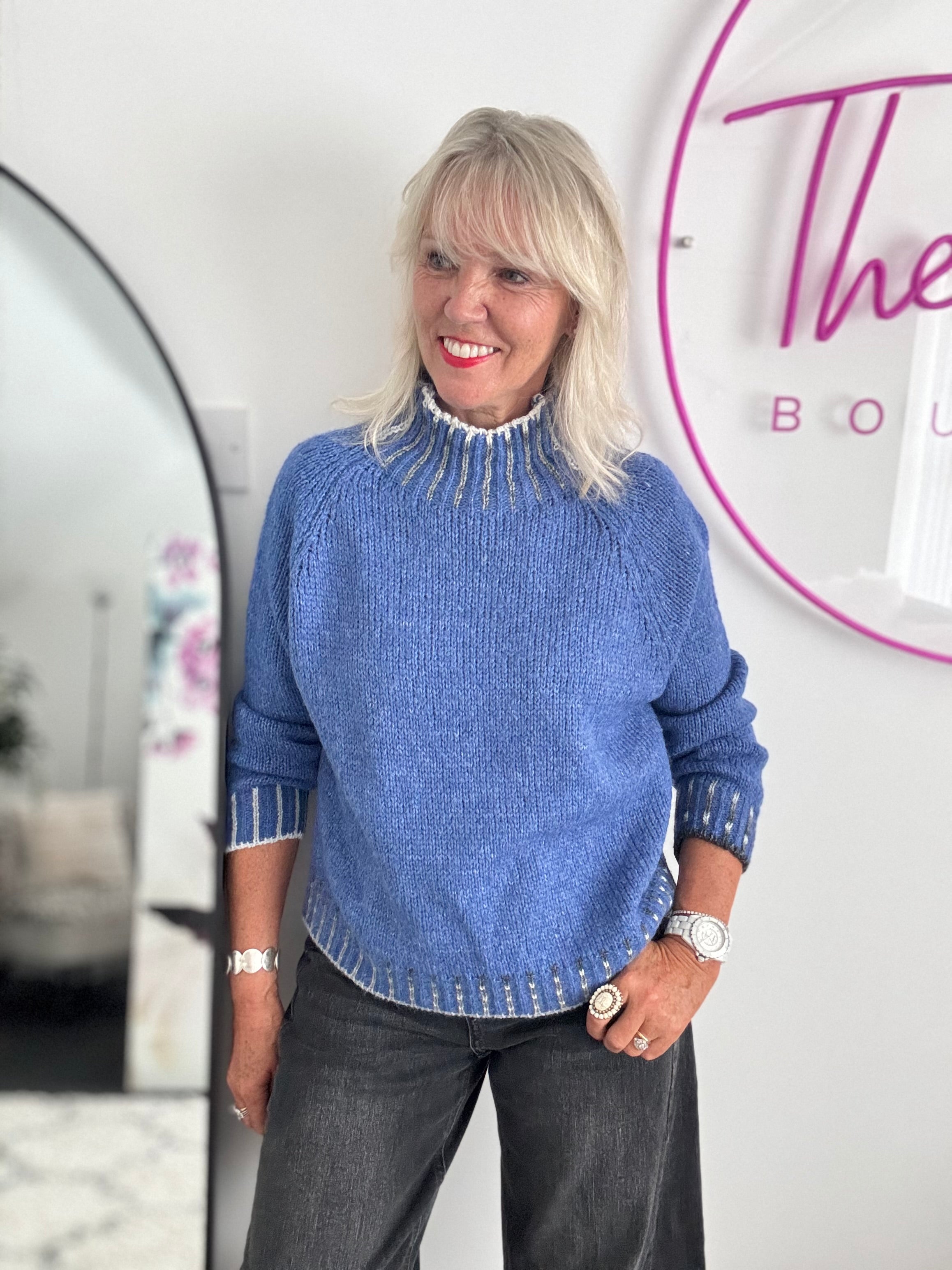 Stunning Funnel Neck Jumper in Blue