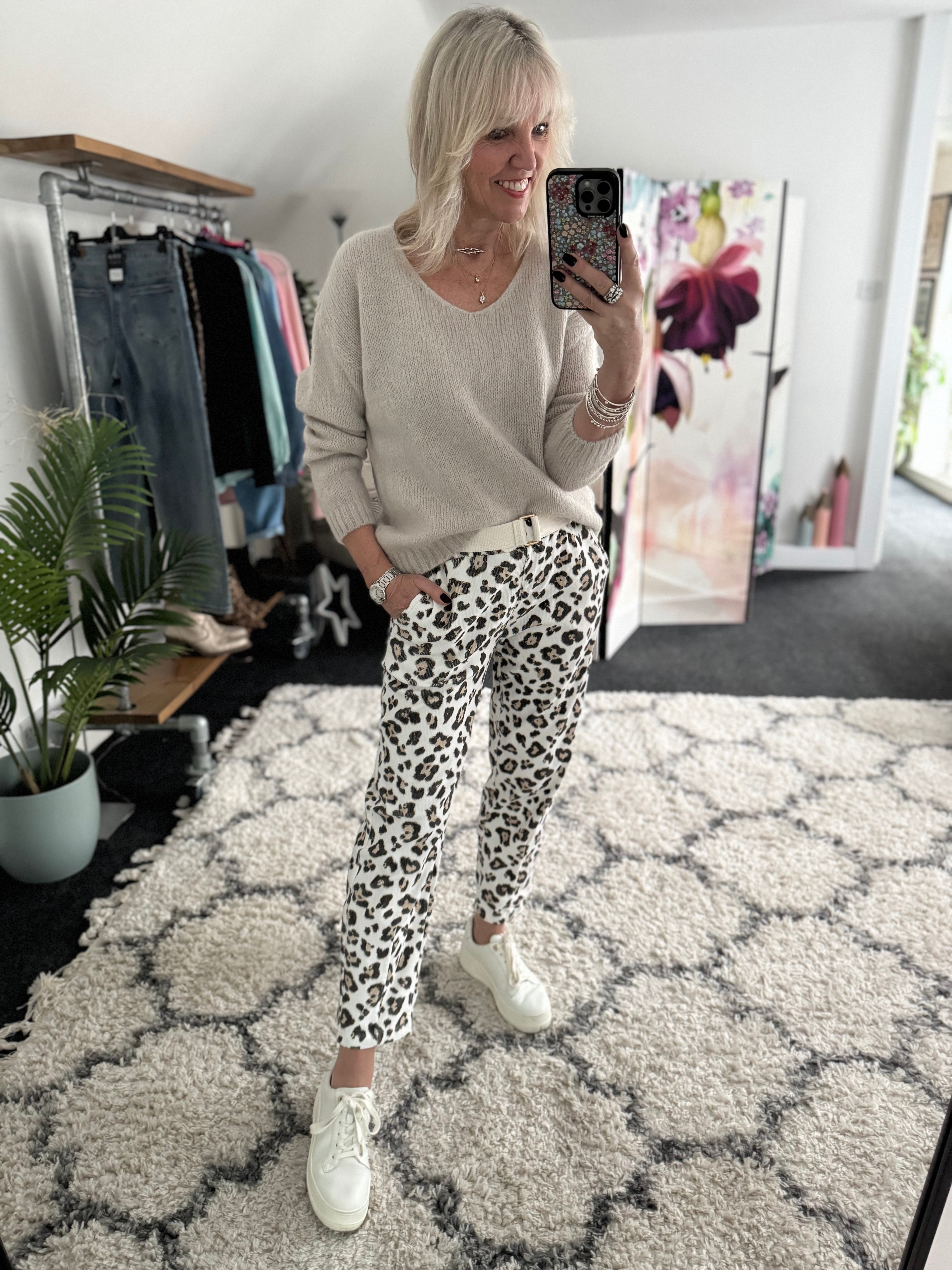 Slim Barrel Leg Trousers in Snow Leopard