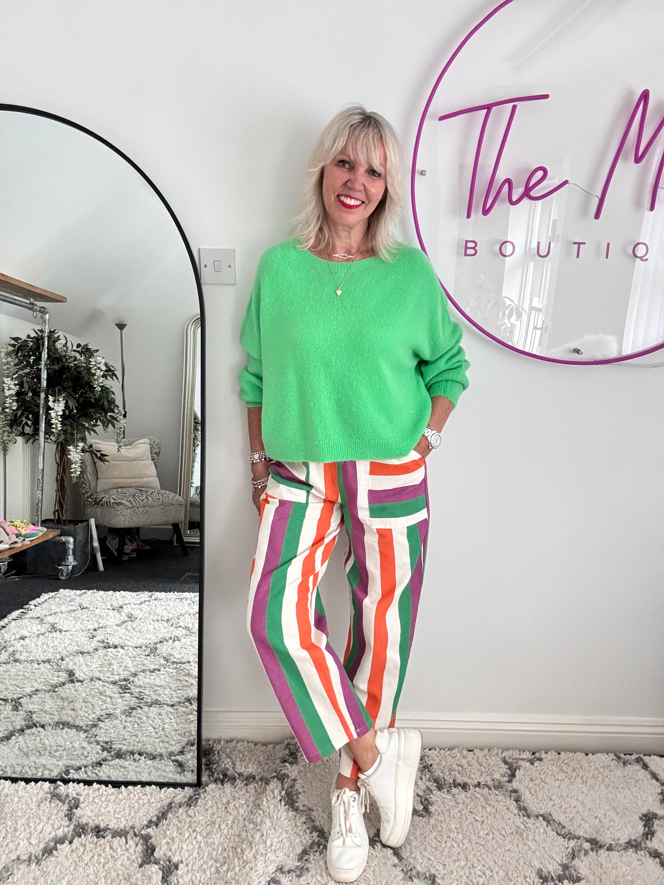 Multi Coloured Stripe Trousers with Deep Pockets