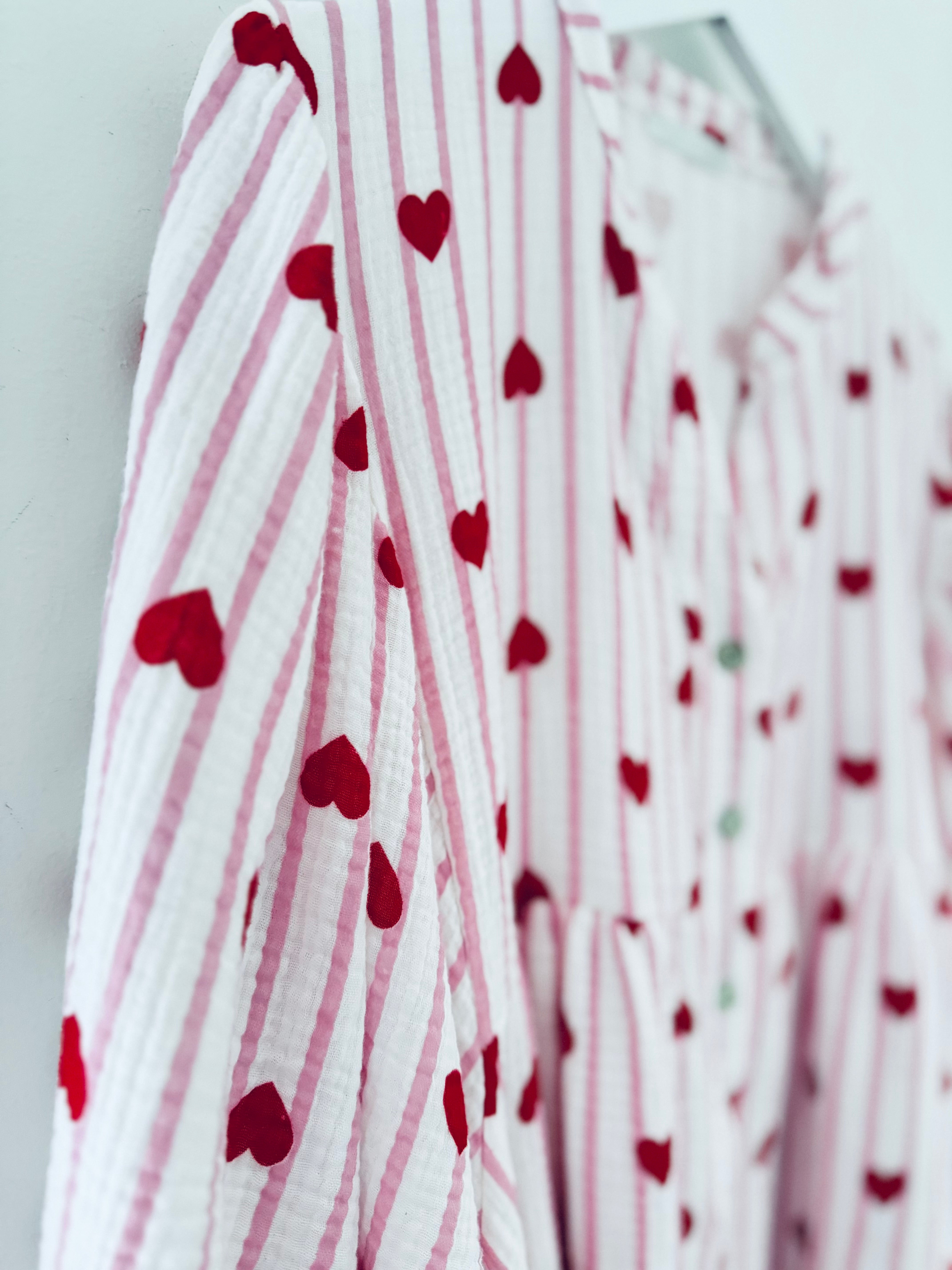 Oversized Cheesecloth Heart Blouse in Pink & Red