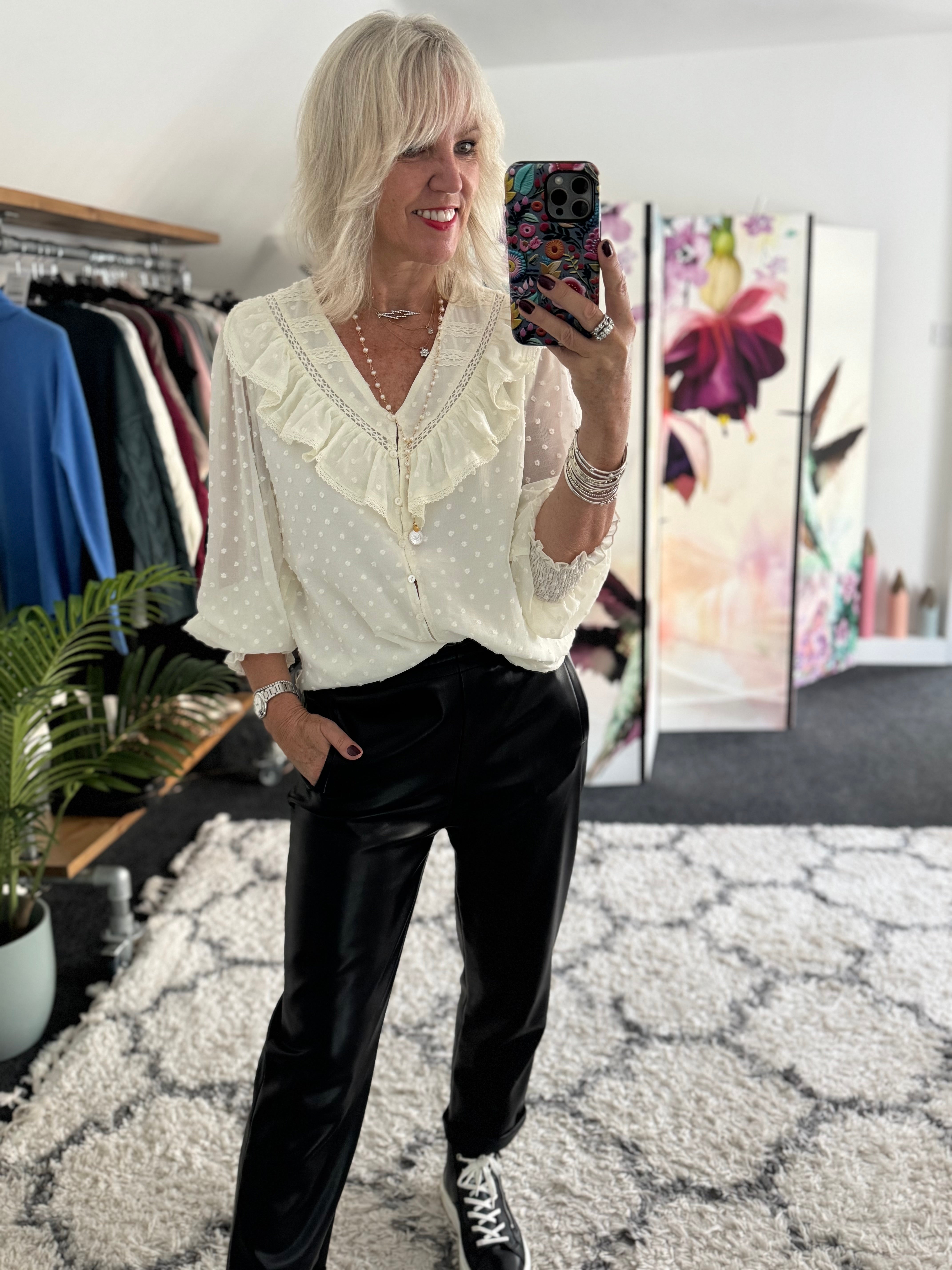 Ruffle & Dot Blouse in Ivory