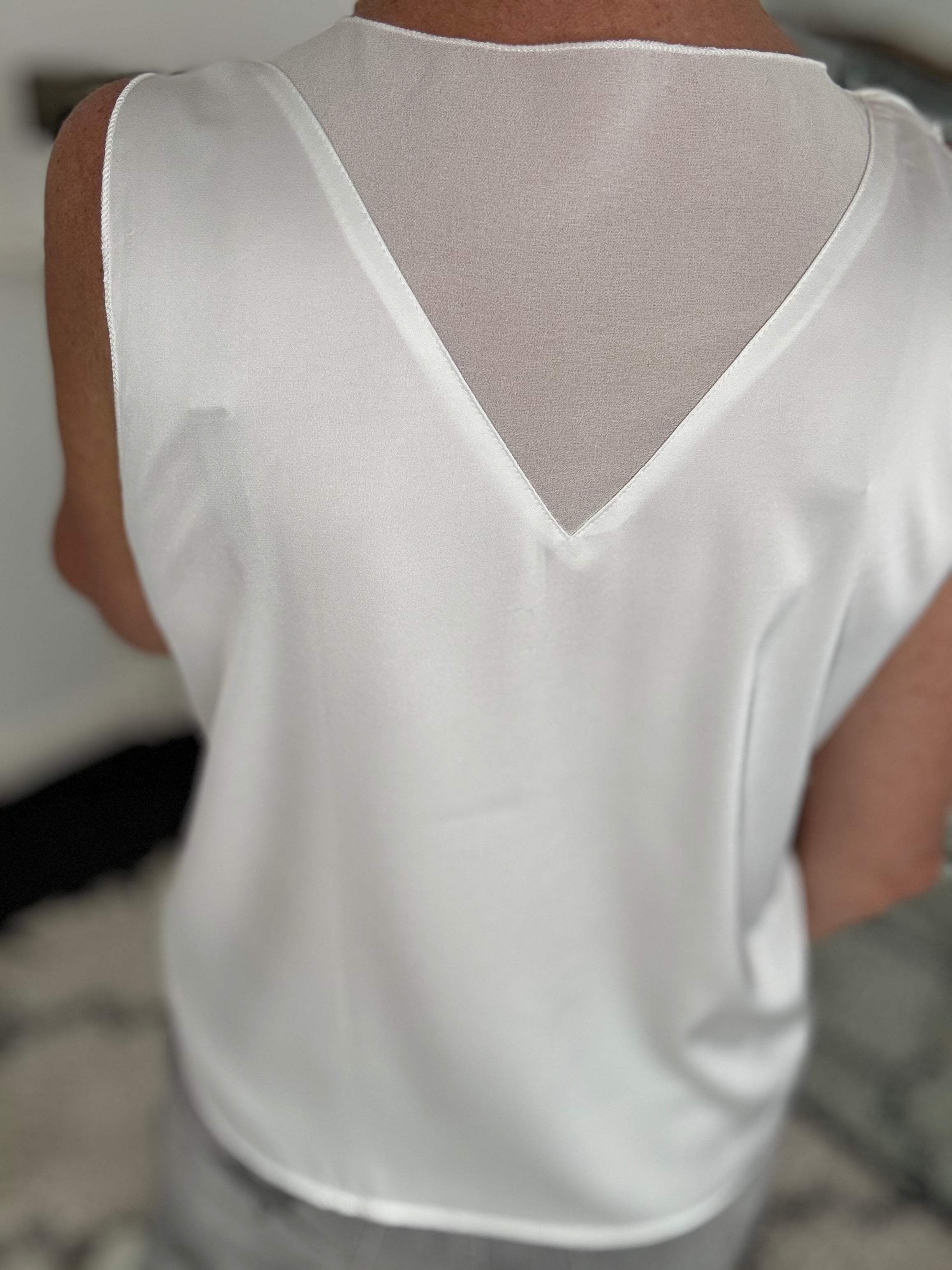 Silky V Neck Vest in Ivory