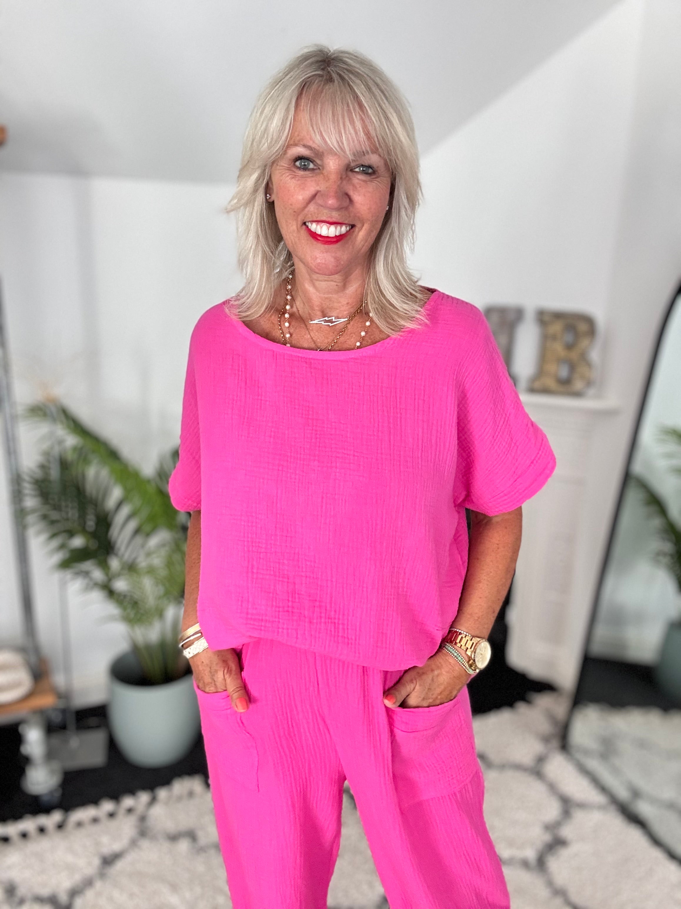 Cheesecloth Top in Fuchsia