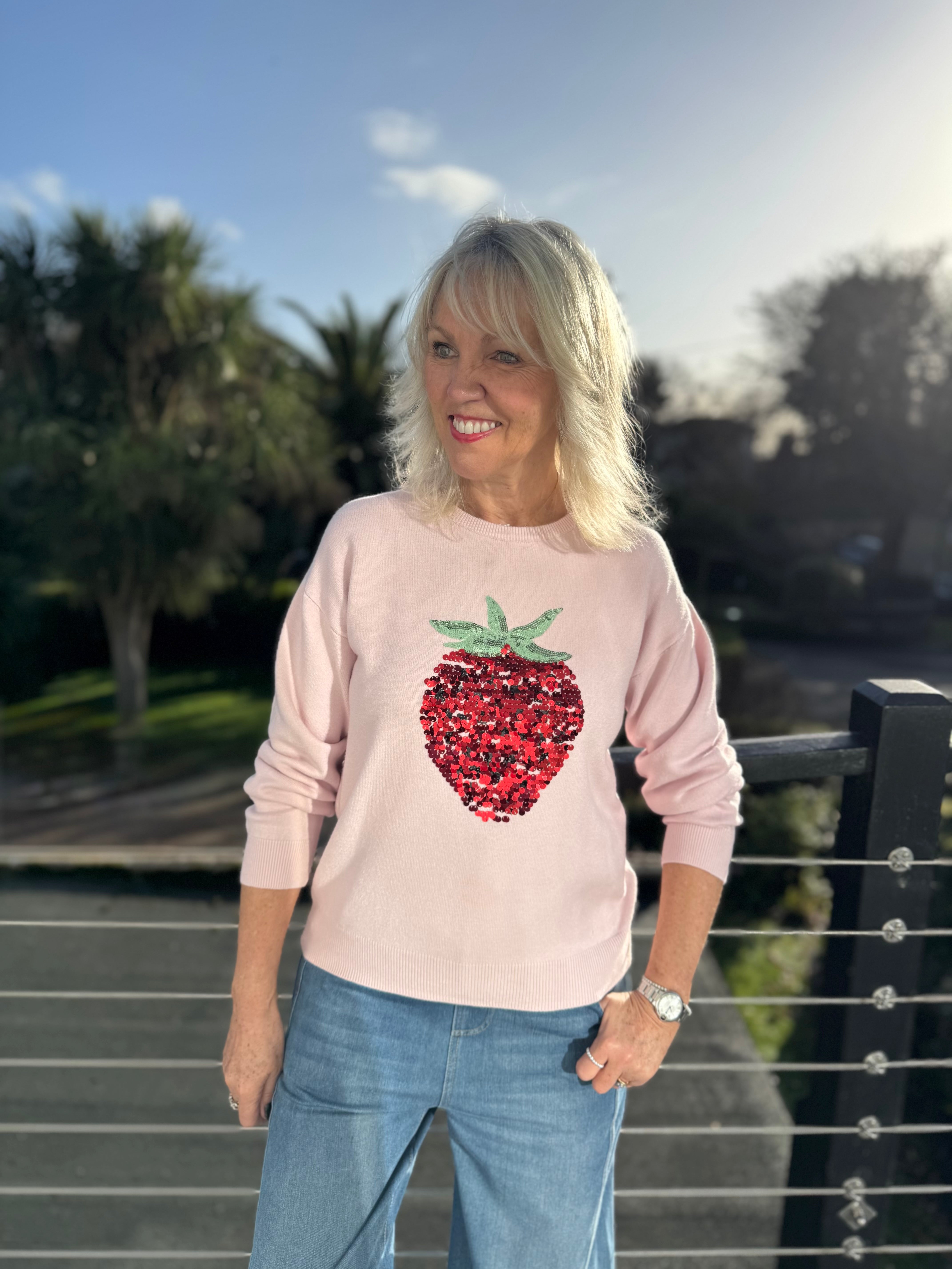 Strawberry Sequin Jumper in Pink & Red