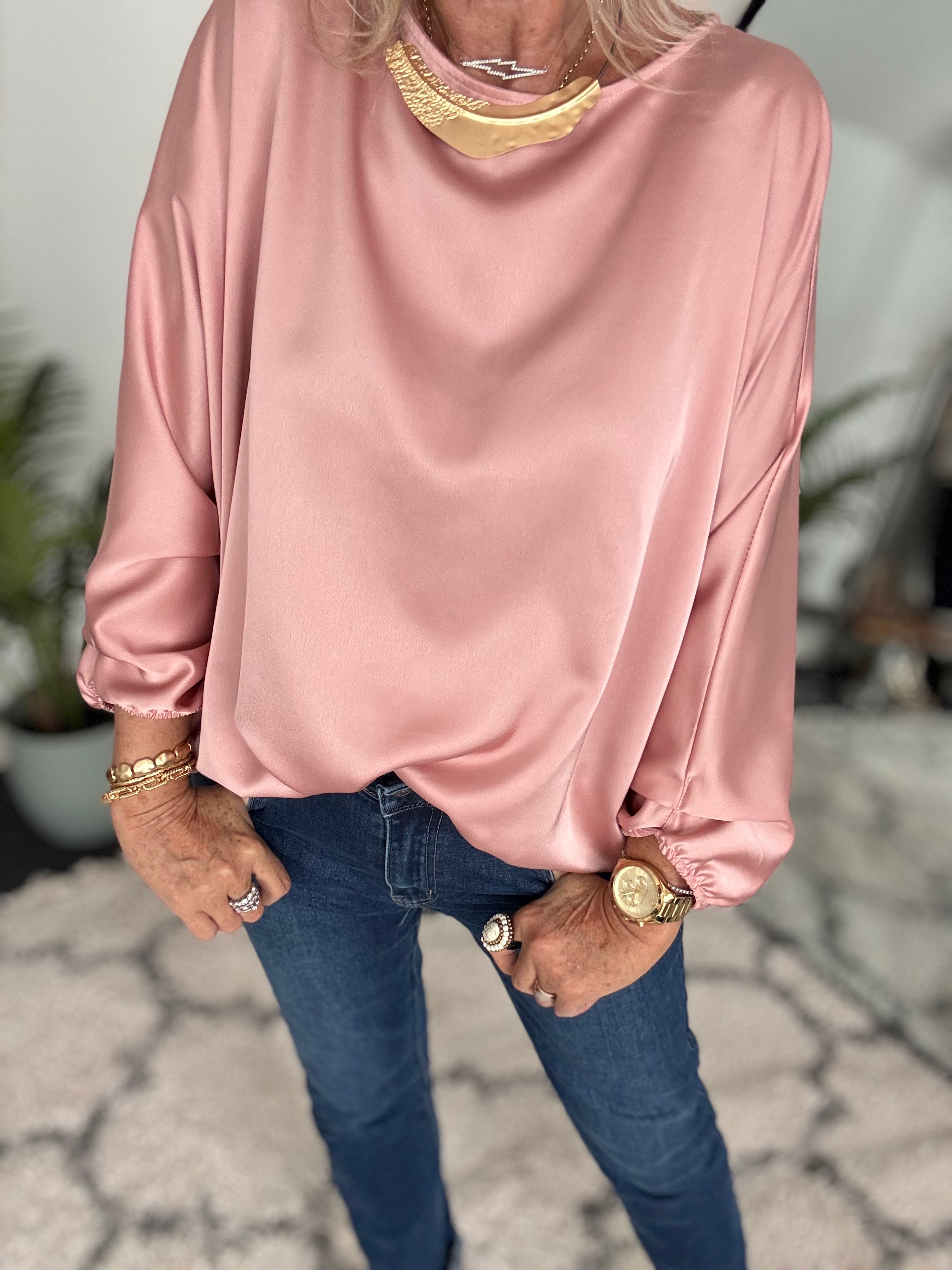 Silky Round Neck Top in Deep Blush