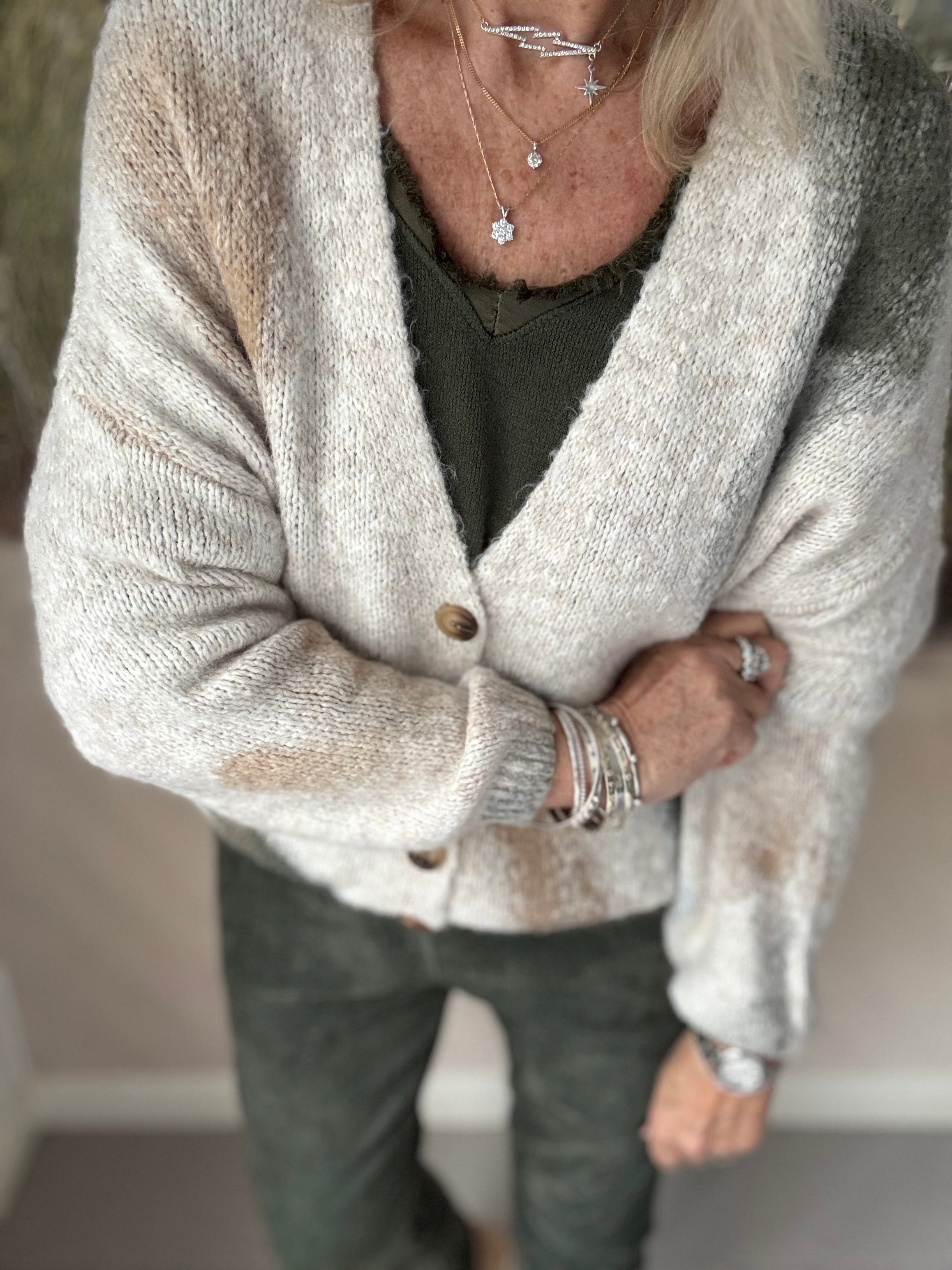 Brushstroke Boyfriend Cardi in Khaki & Tan