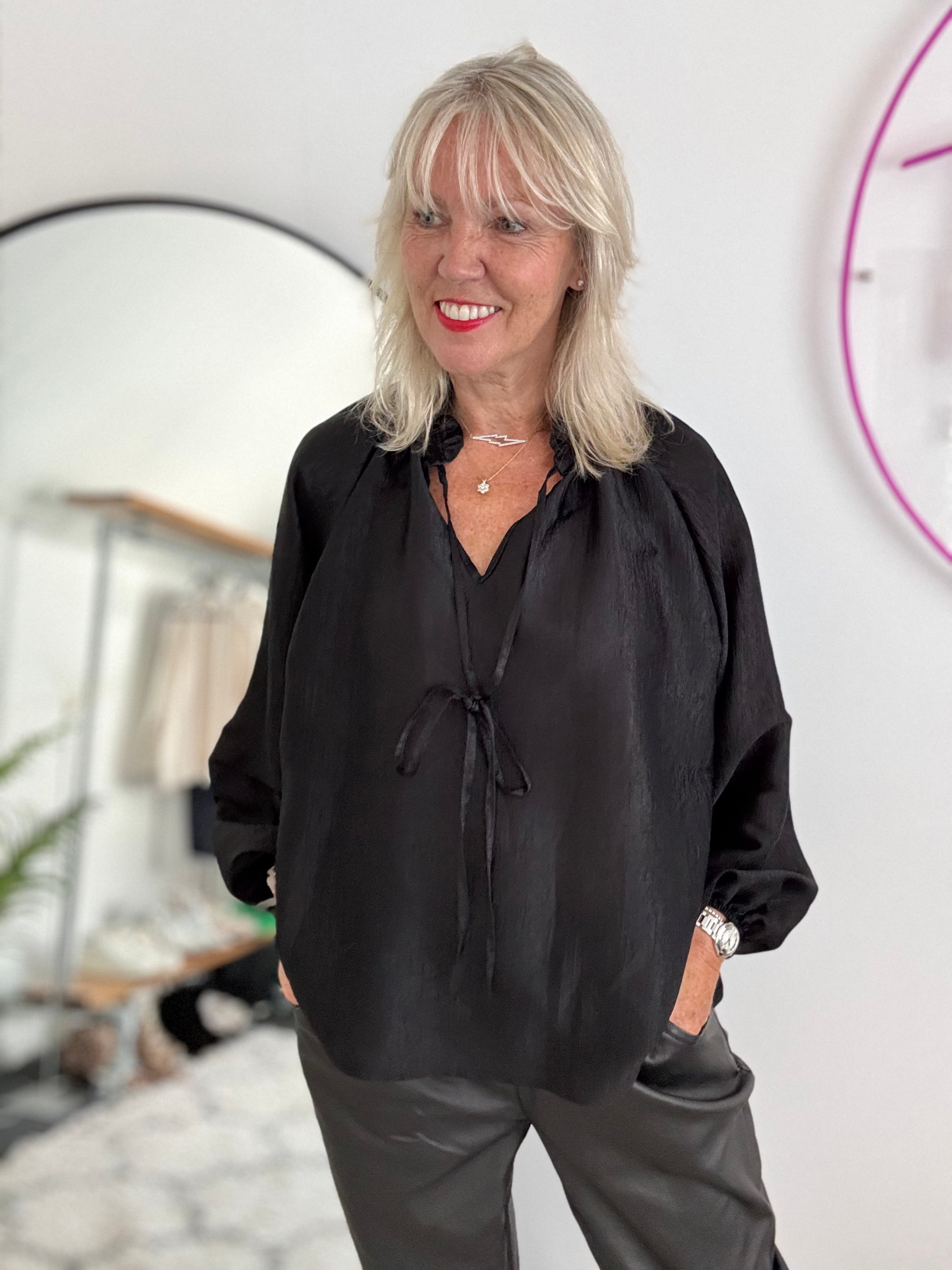 Silky Shimmer Blouse in Black