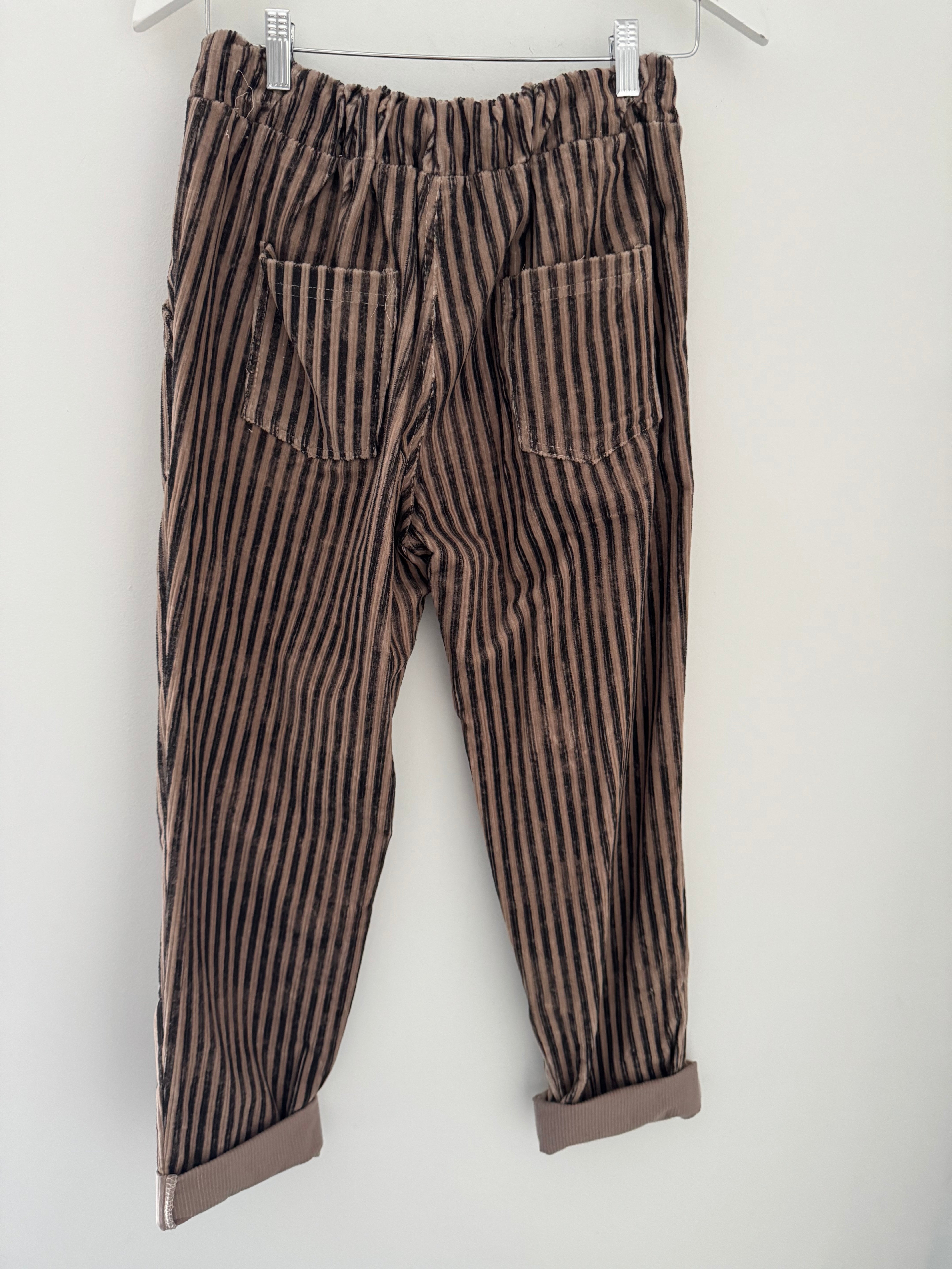 Chenille Cord Joggers in Mocha & Charcoal Stripe