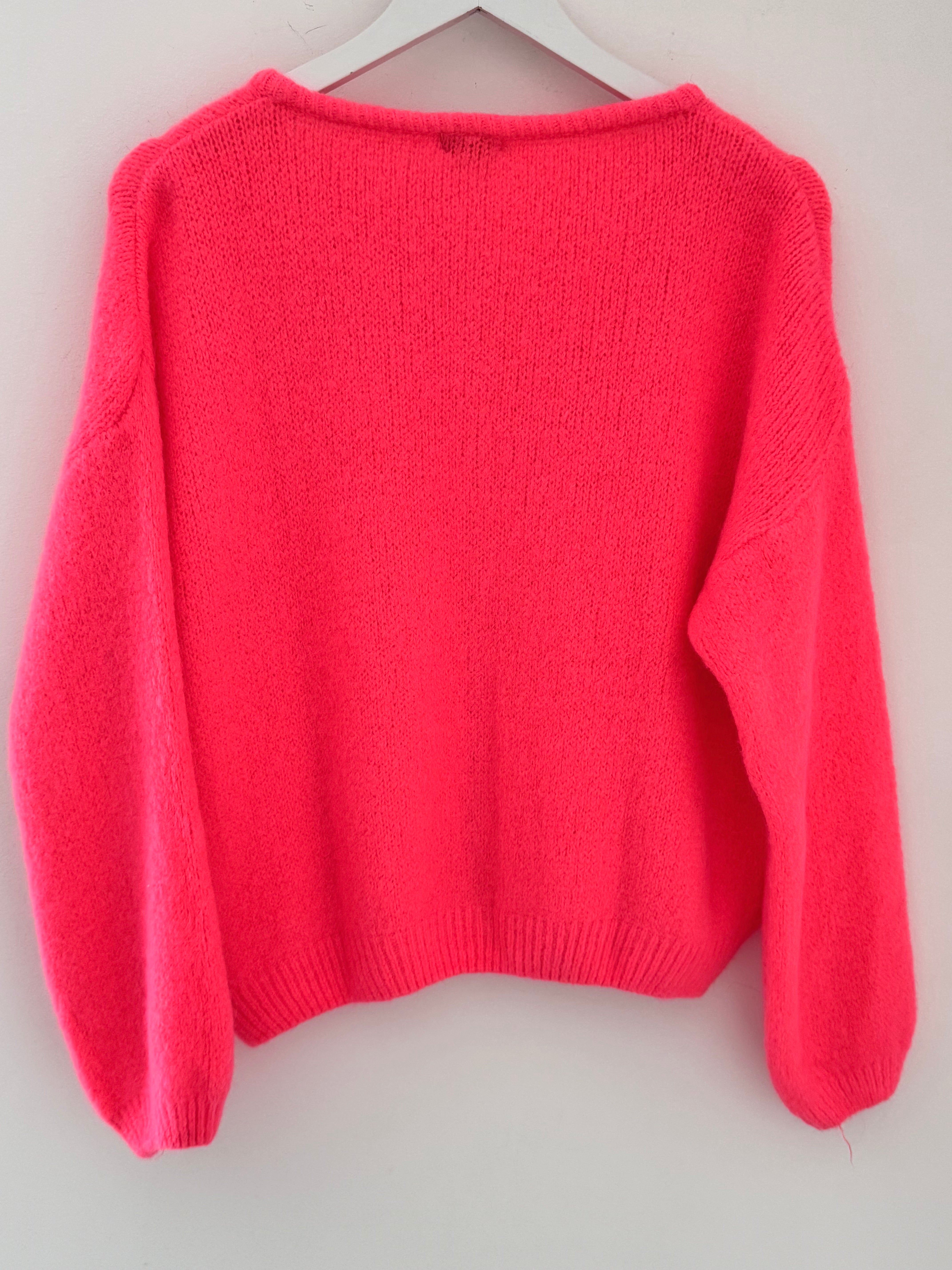 Alpaca Buttoned Cardi in Neon Coral