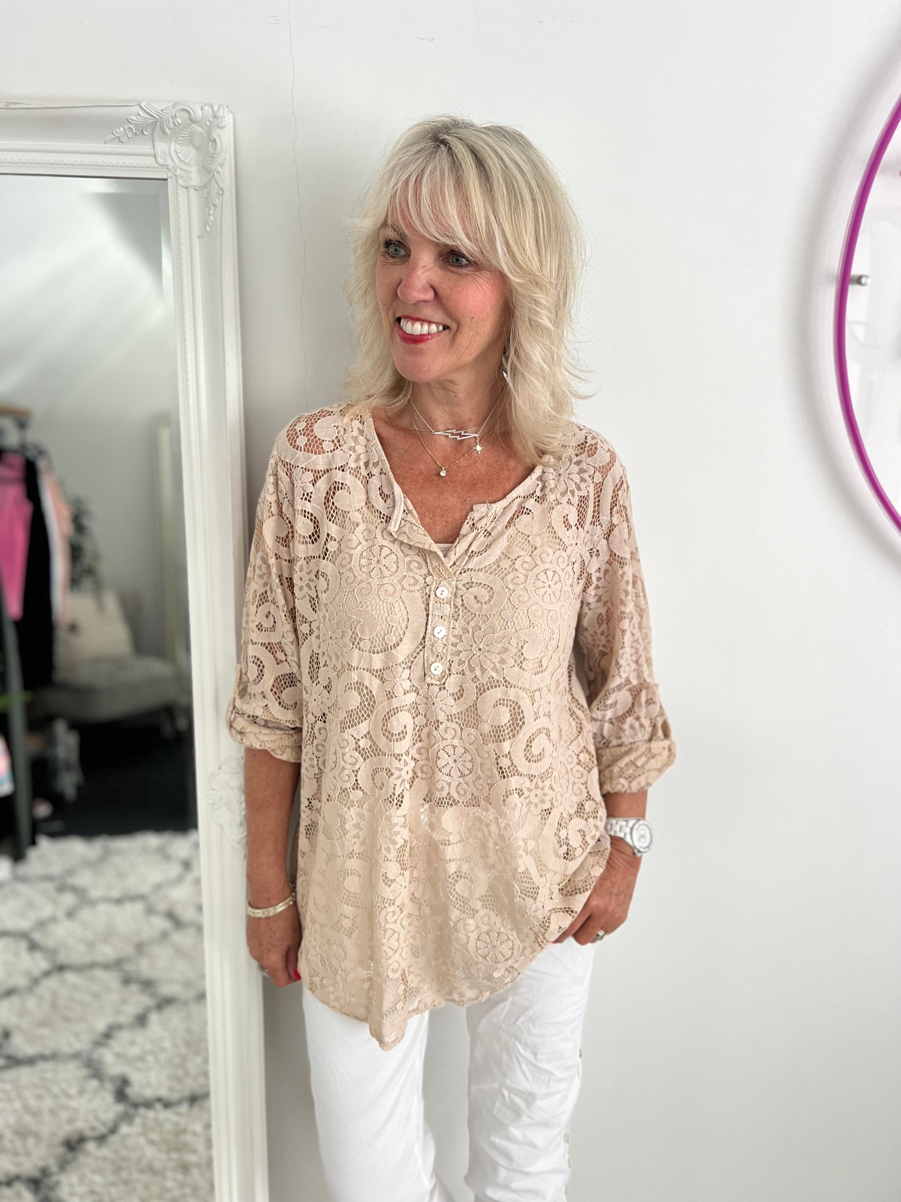 Lace Blouse & Cami in Stone