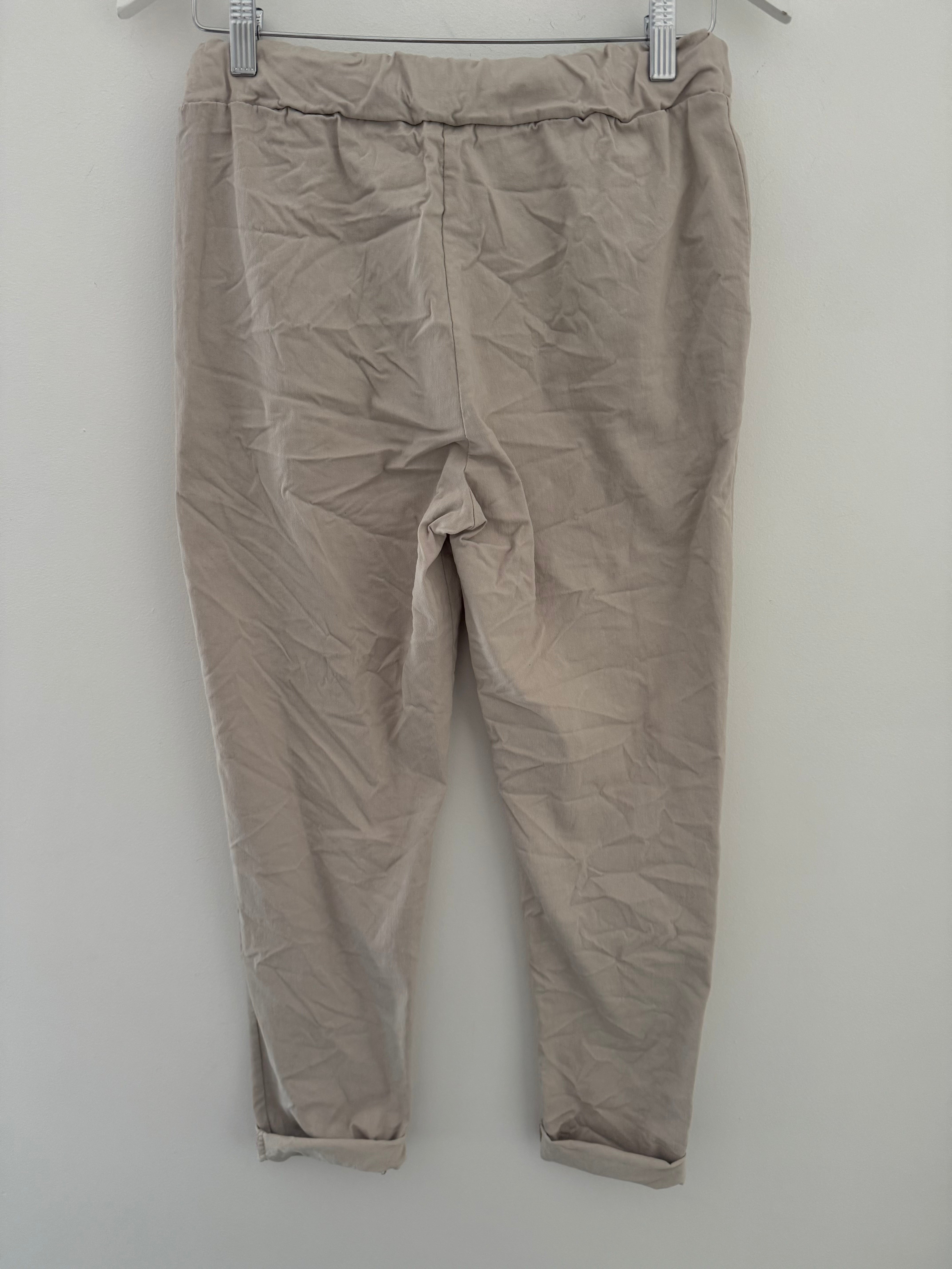 Super Stretch Joggers with Sparkly Tie in Stone
