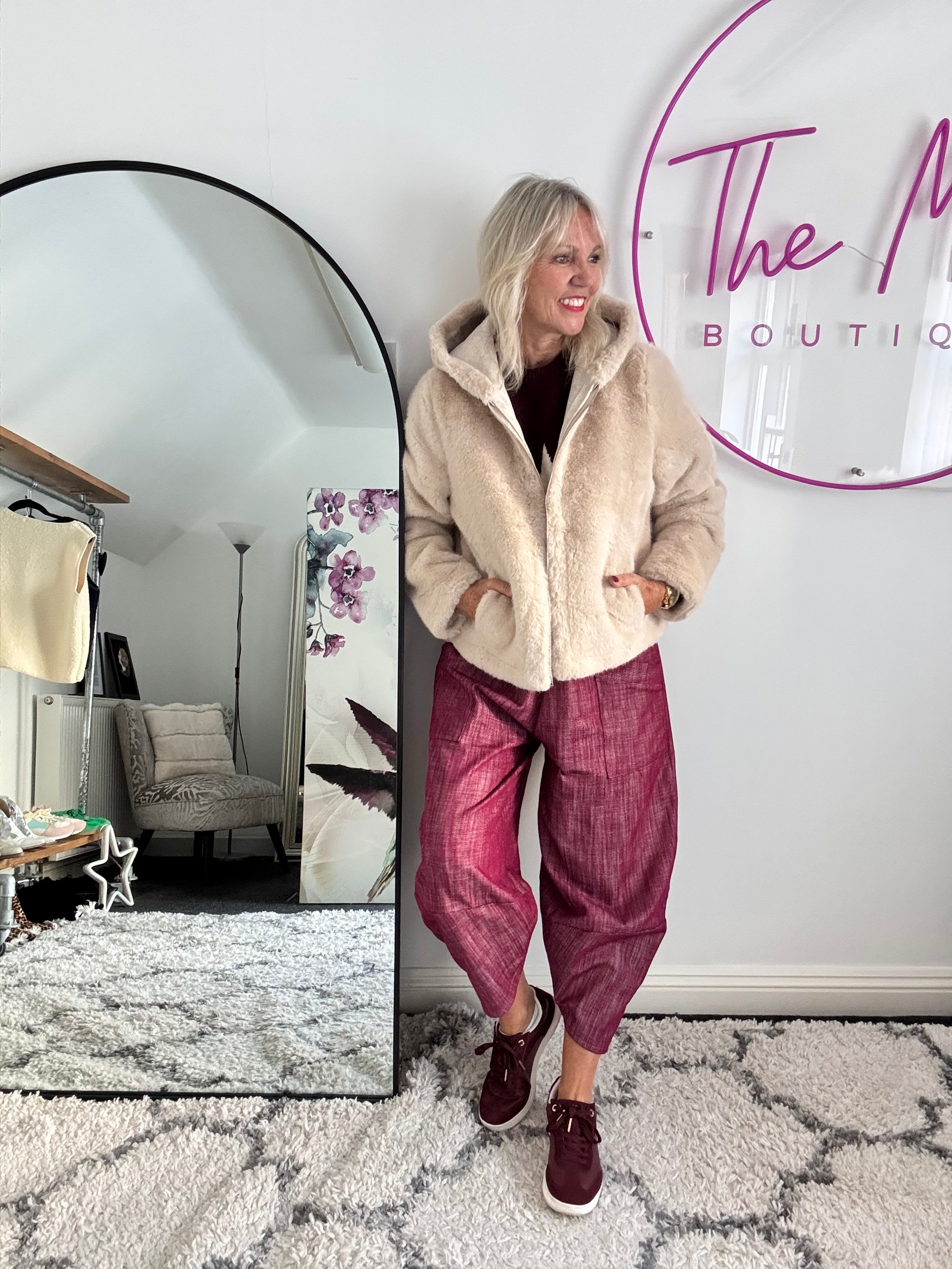Hooded Fur Jacket in Ecru