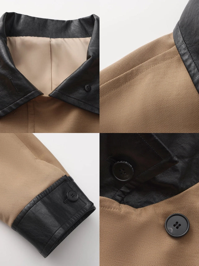 Trench Jacket with Leather Collar & Cuffs