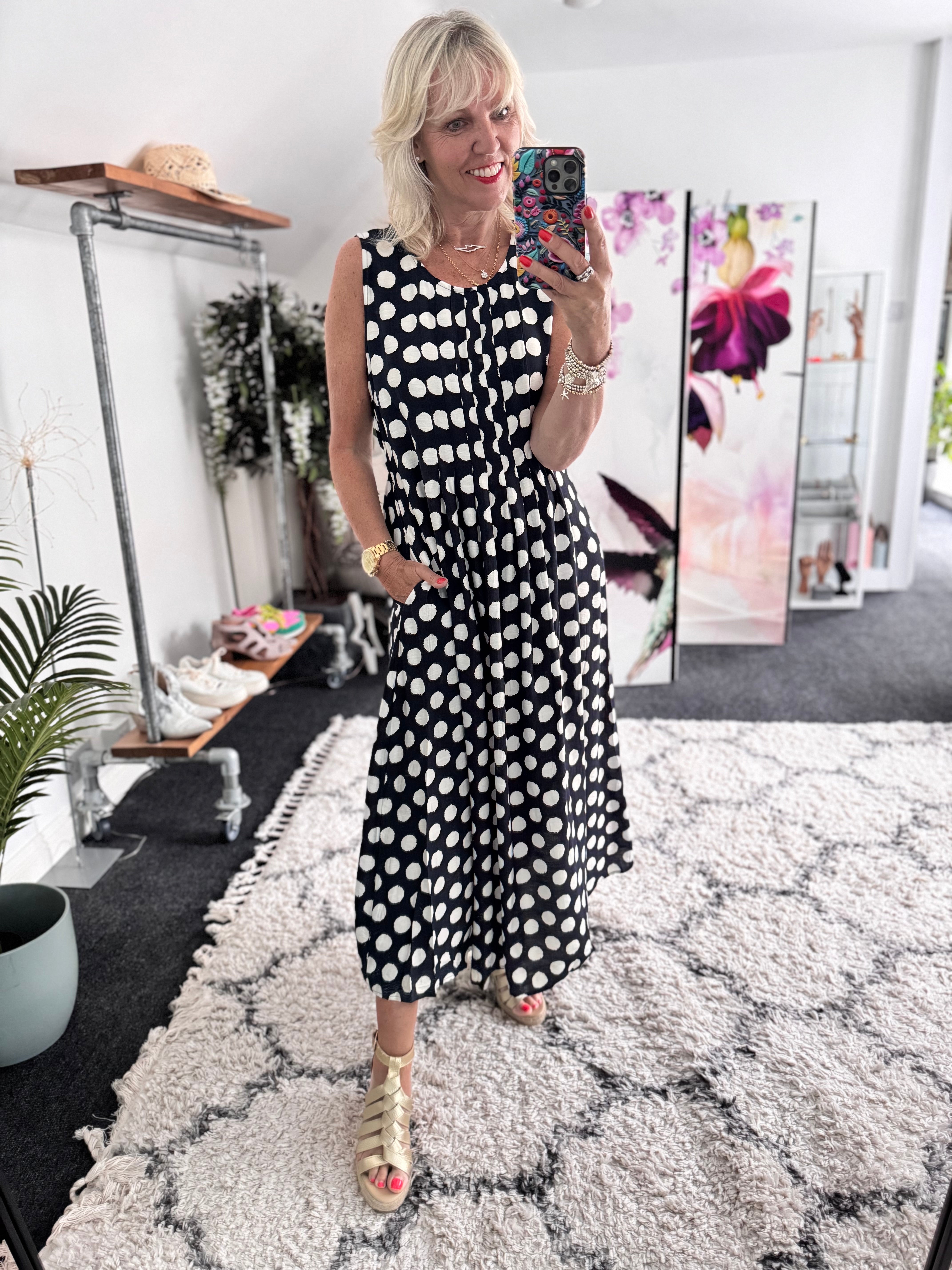 Polkadot Dress in Navy & White