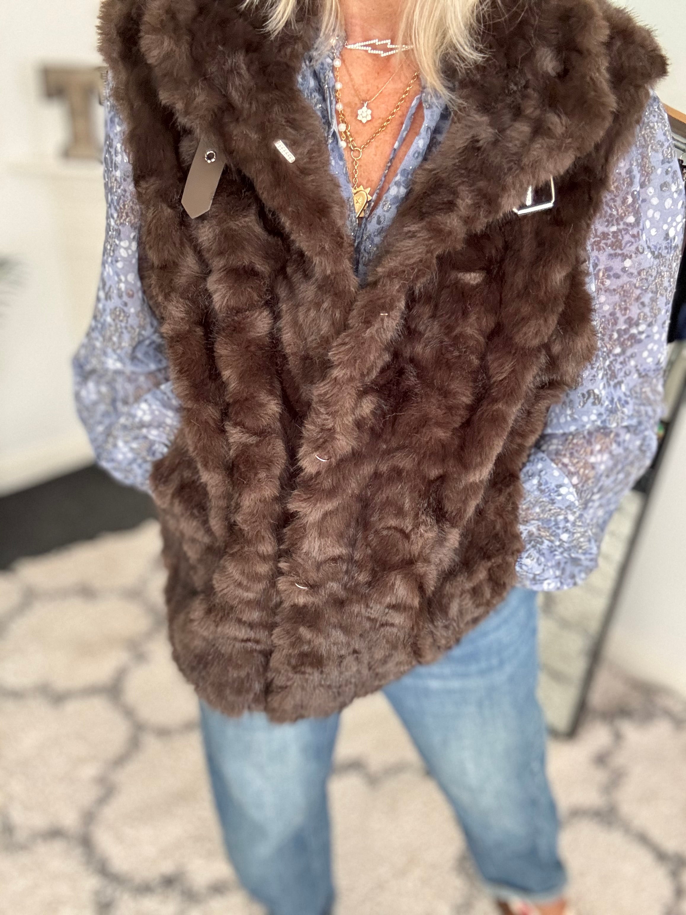 Designer Faux Fur Gilet in Chocolate