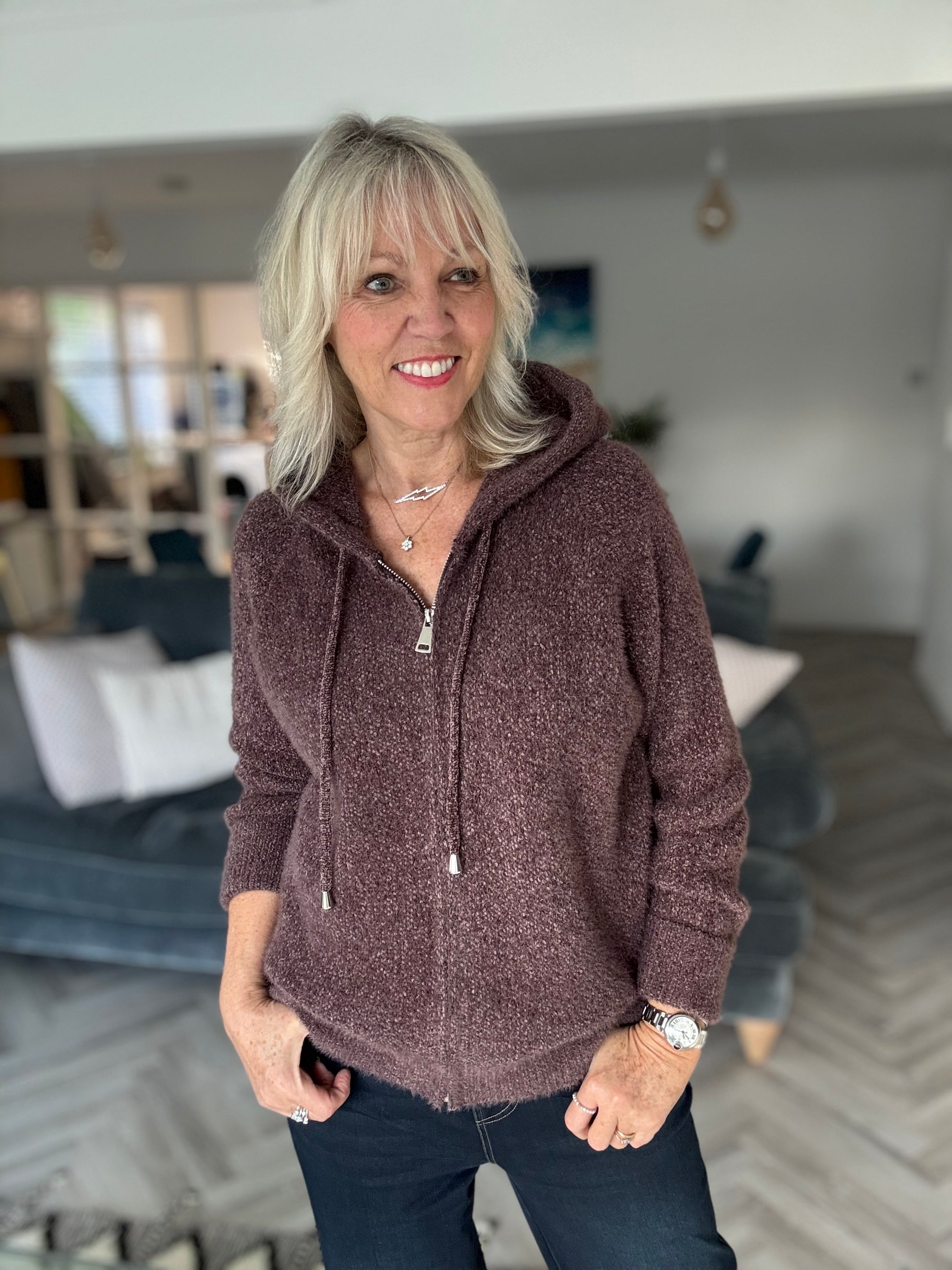 Soft Hooded Knit in Chocolate