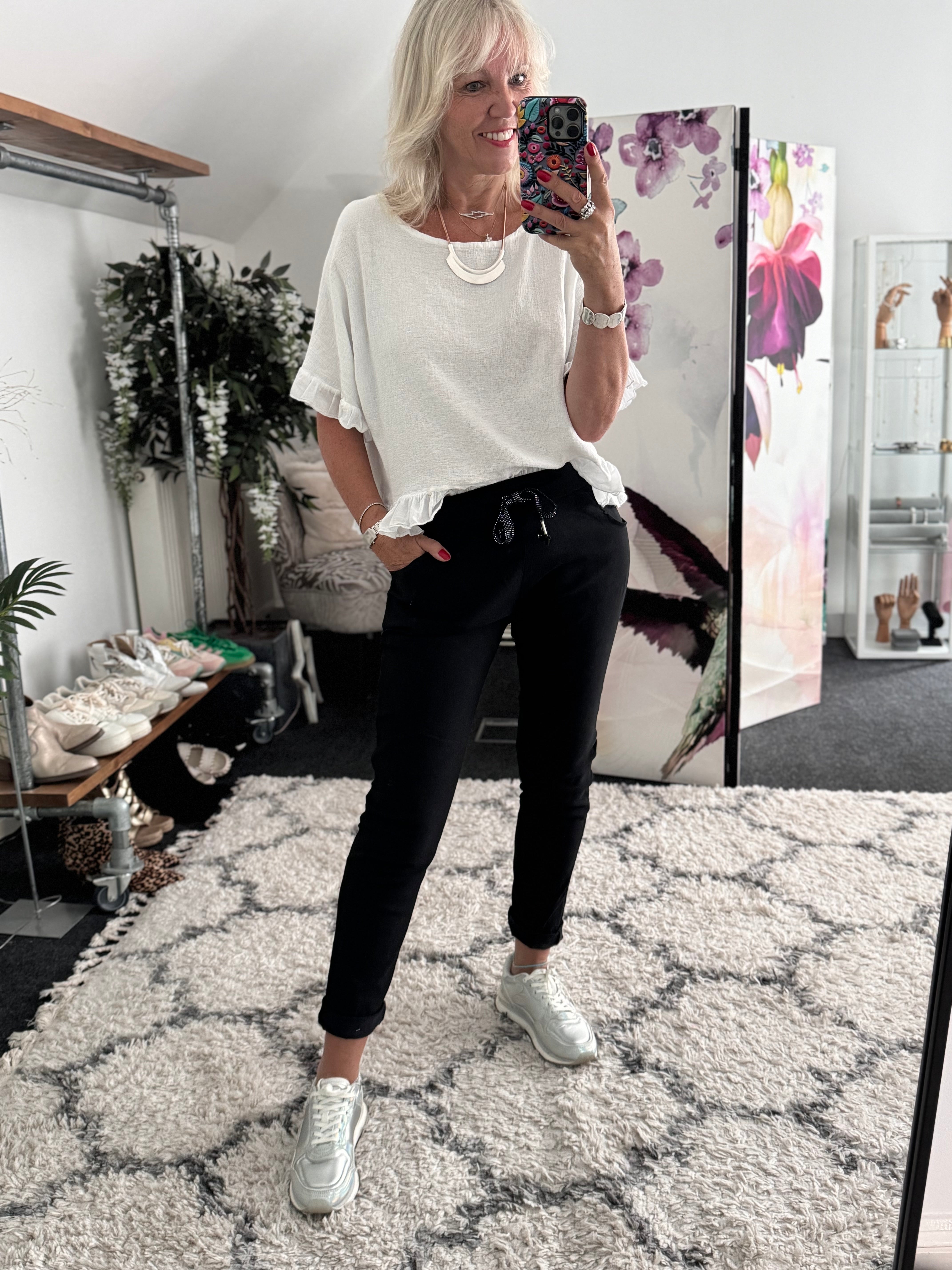 Super Stretch Joggers with Sparkly Tie in Black