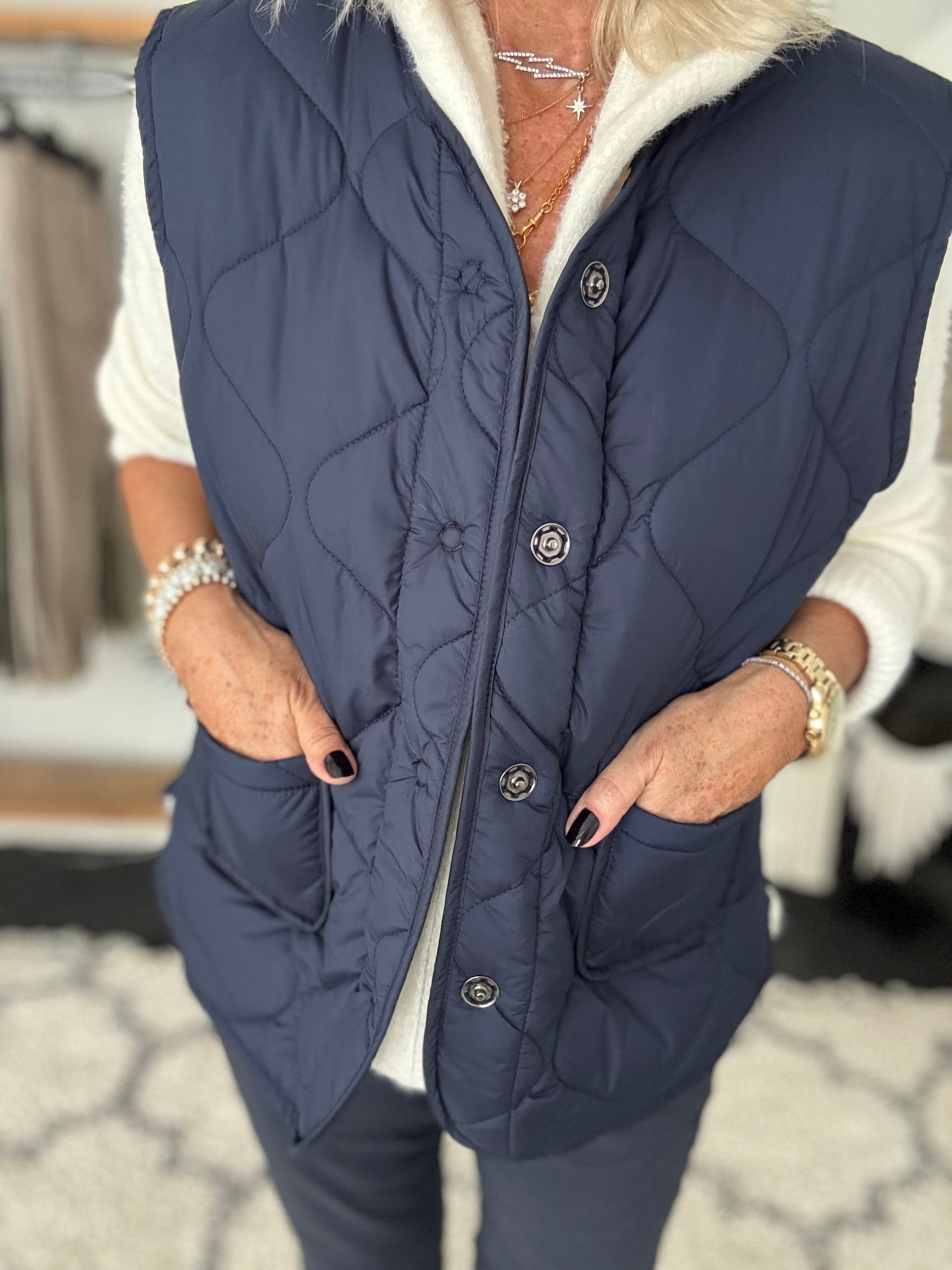 Reversible Quilted Gilet in Navy & Leopard