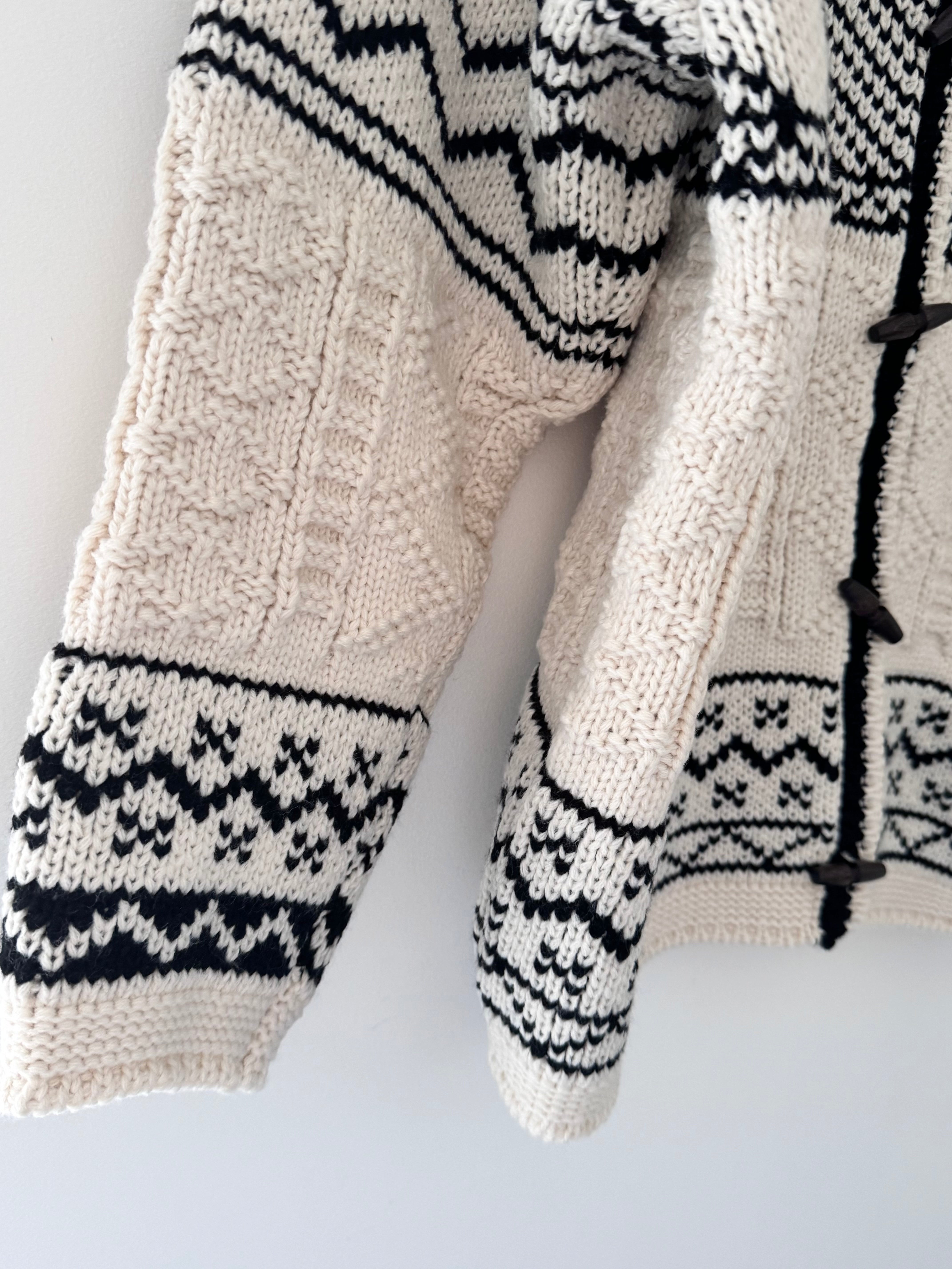 Luxe Nordic Cardigan with Toggles in Ecru & Black