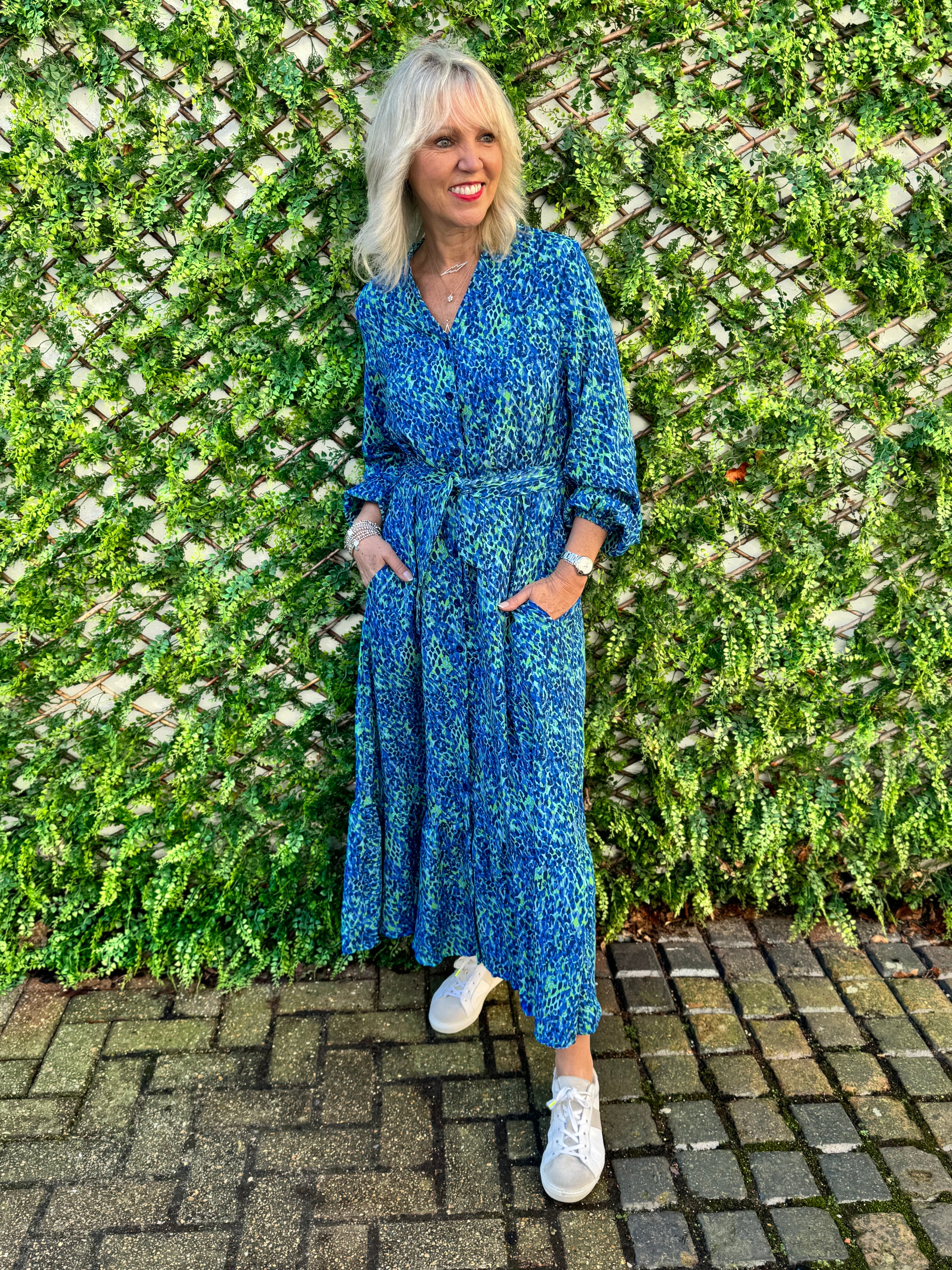 Premium Printed Dress in Blue & Green