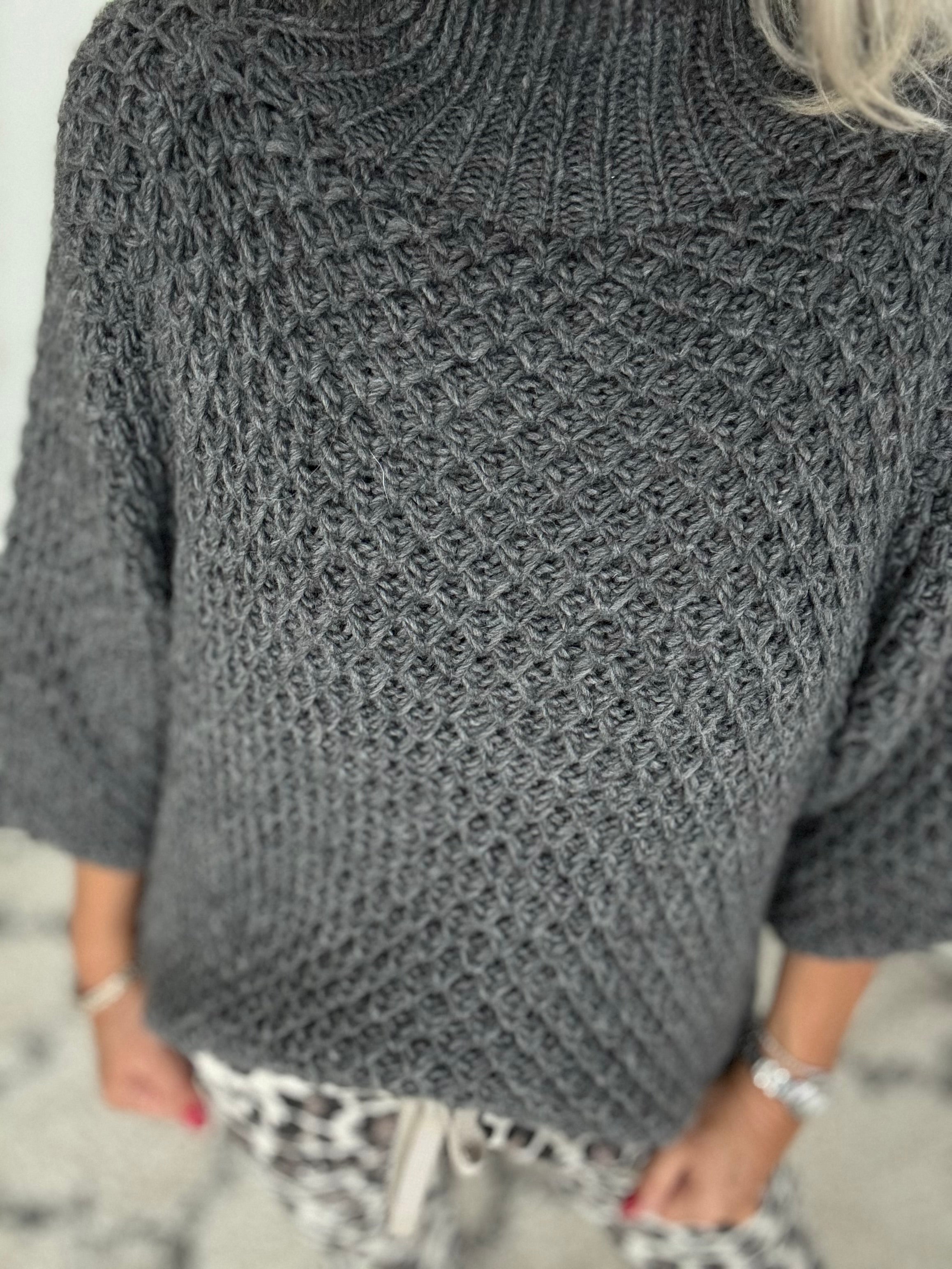 Funnel Neck Waffle Knit in Grey