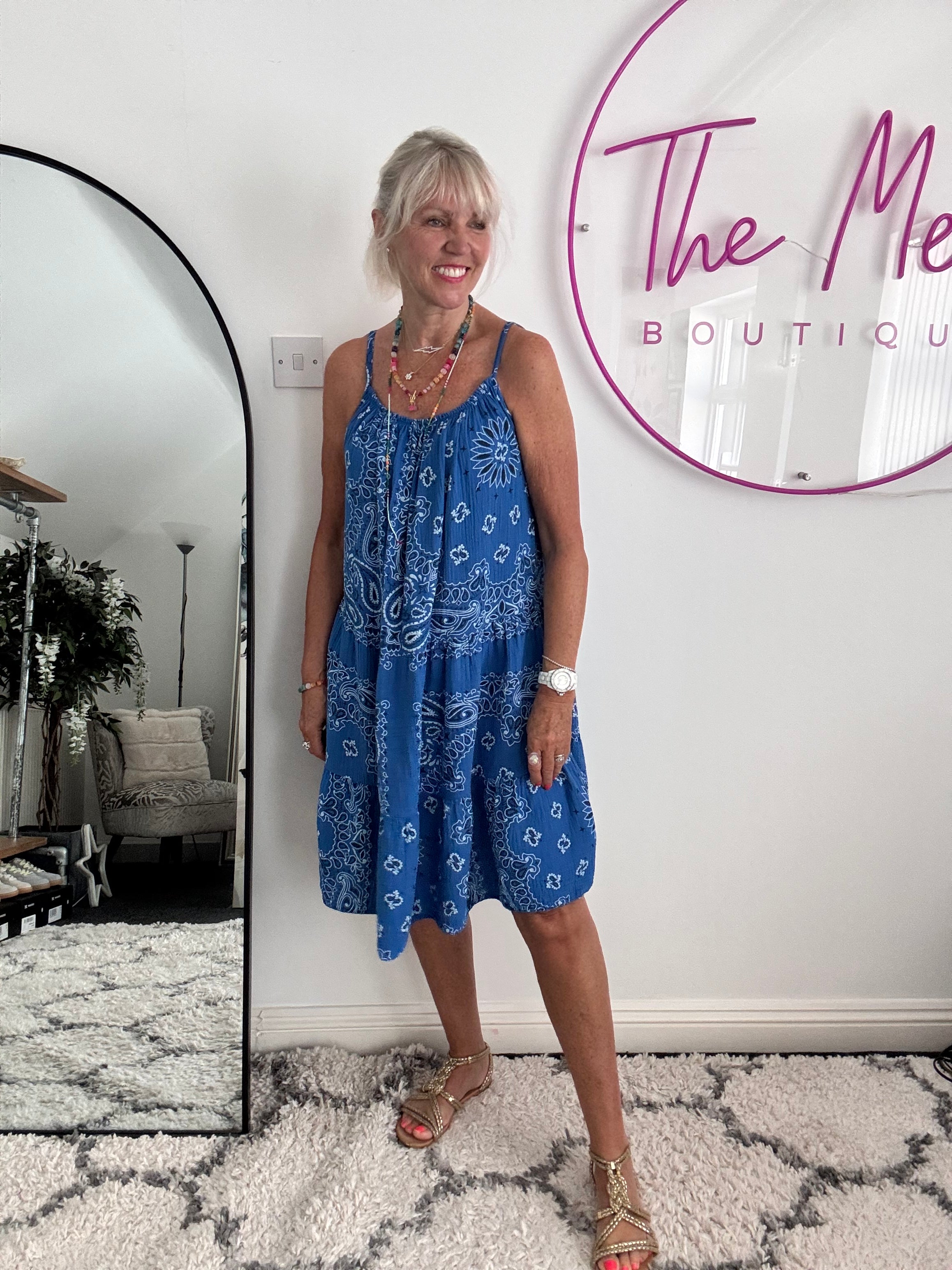 Paisley Cheesecloth Dress in Mediterranean Blue