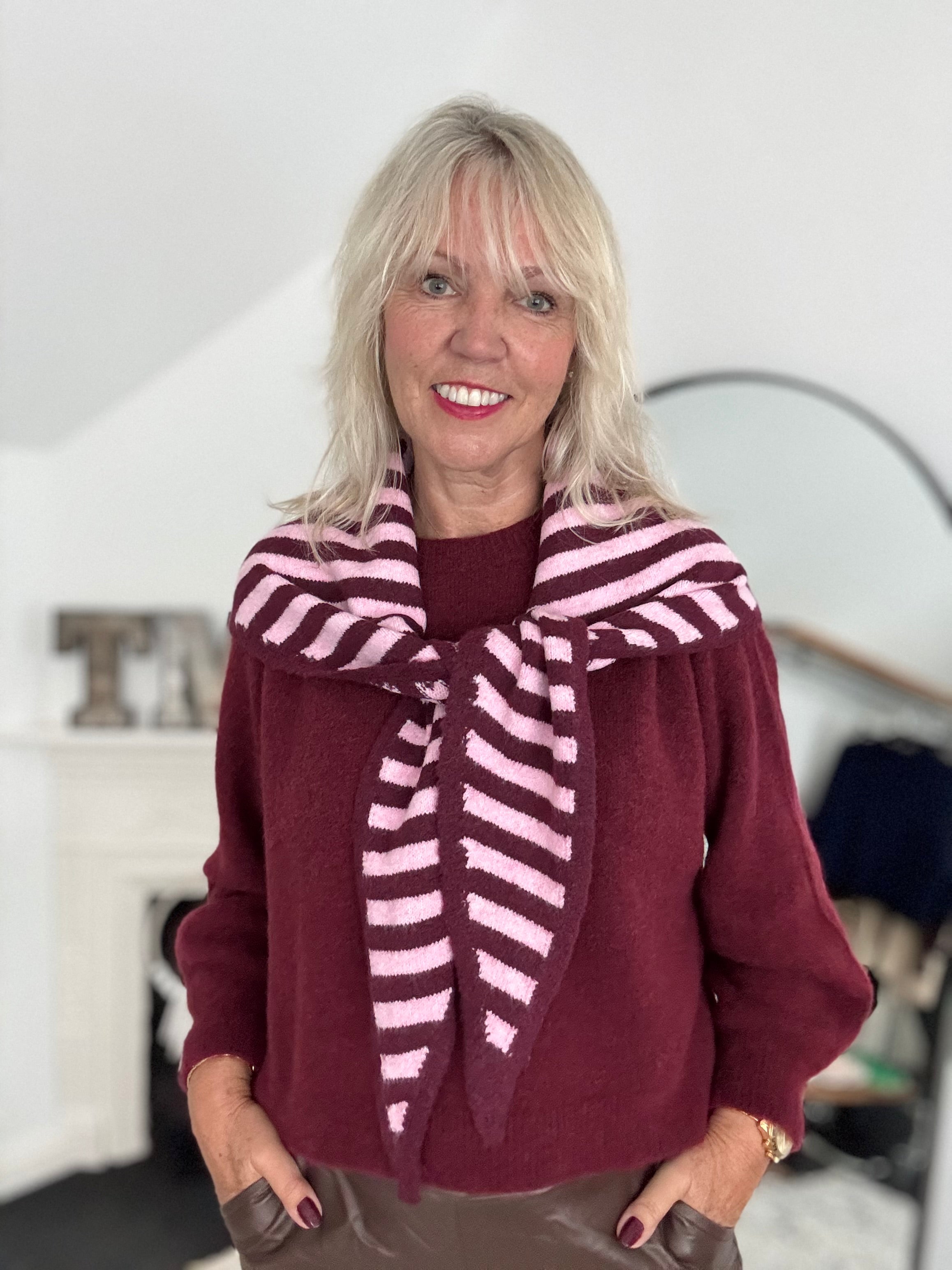 Triangle Scarf in Pink & Berry Stripe