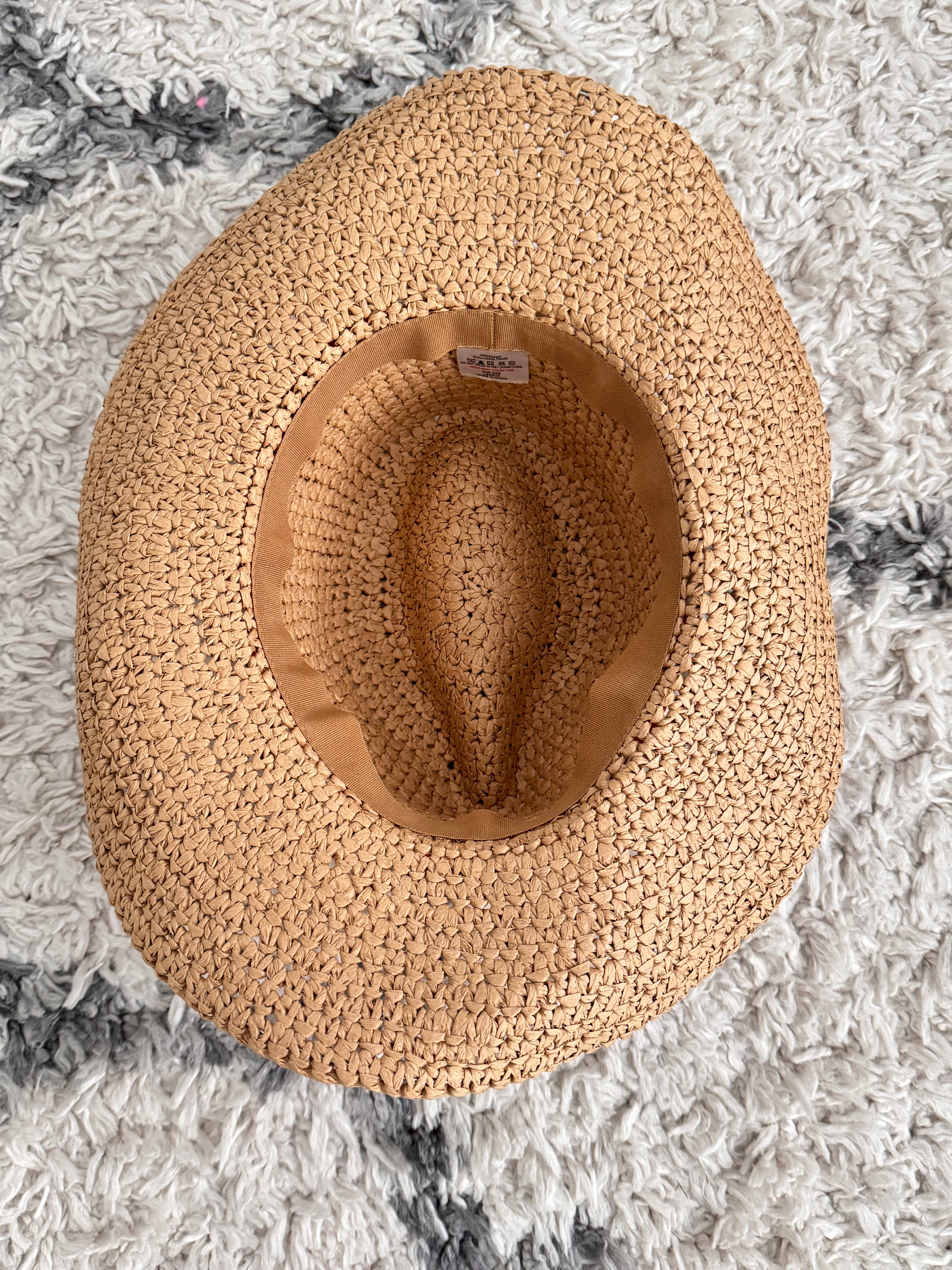 Straw Hat with Orange Bead & Shell Tie
