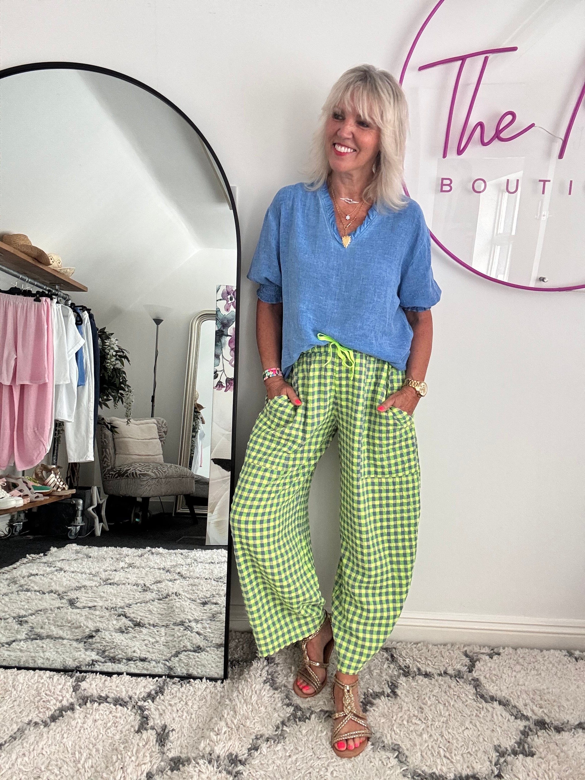 Barrel Check Trousers in Neon Citrus