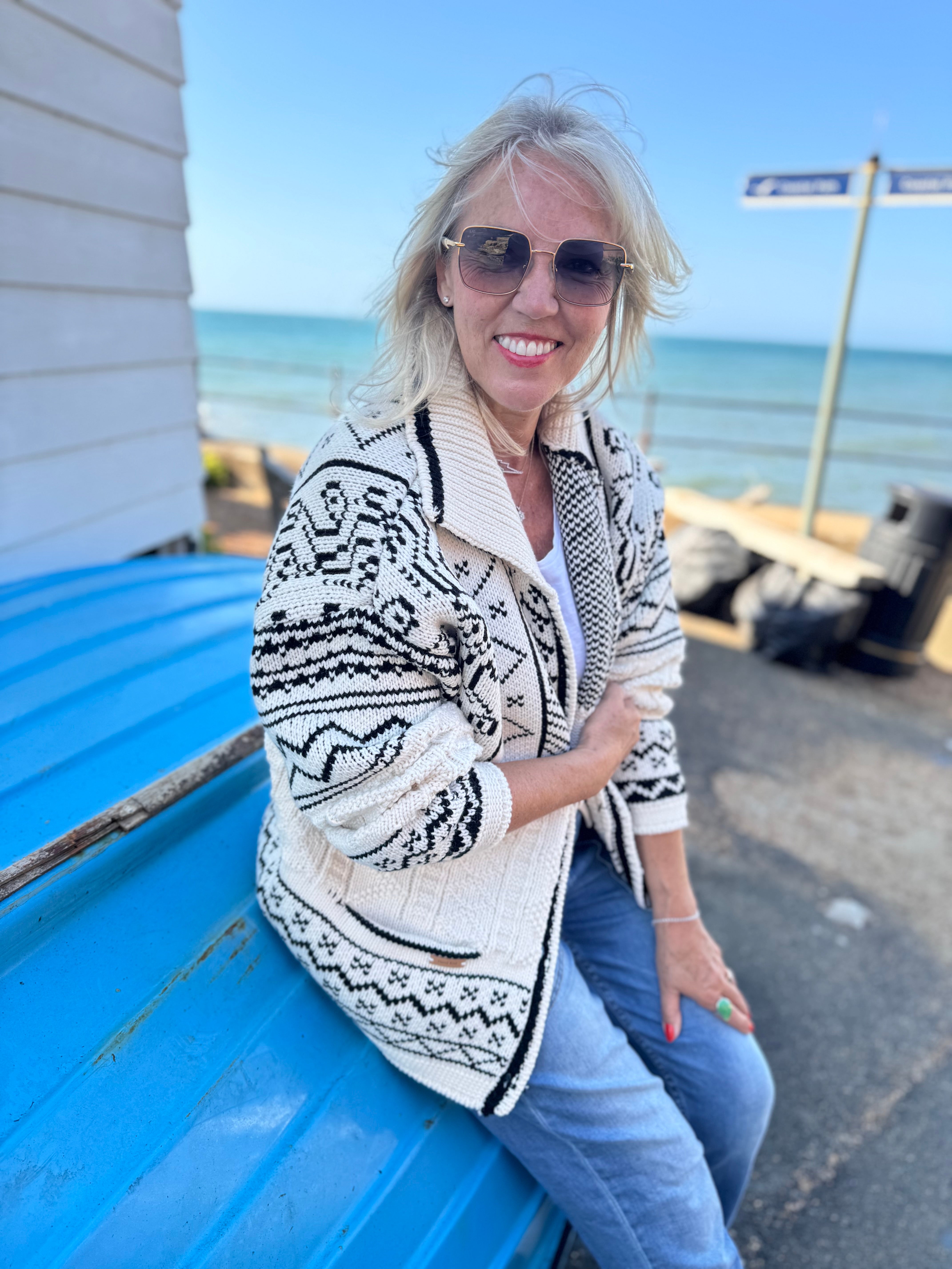 Luxe Nordic Cardigan with Toggles in Ecru & Black