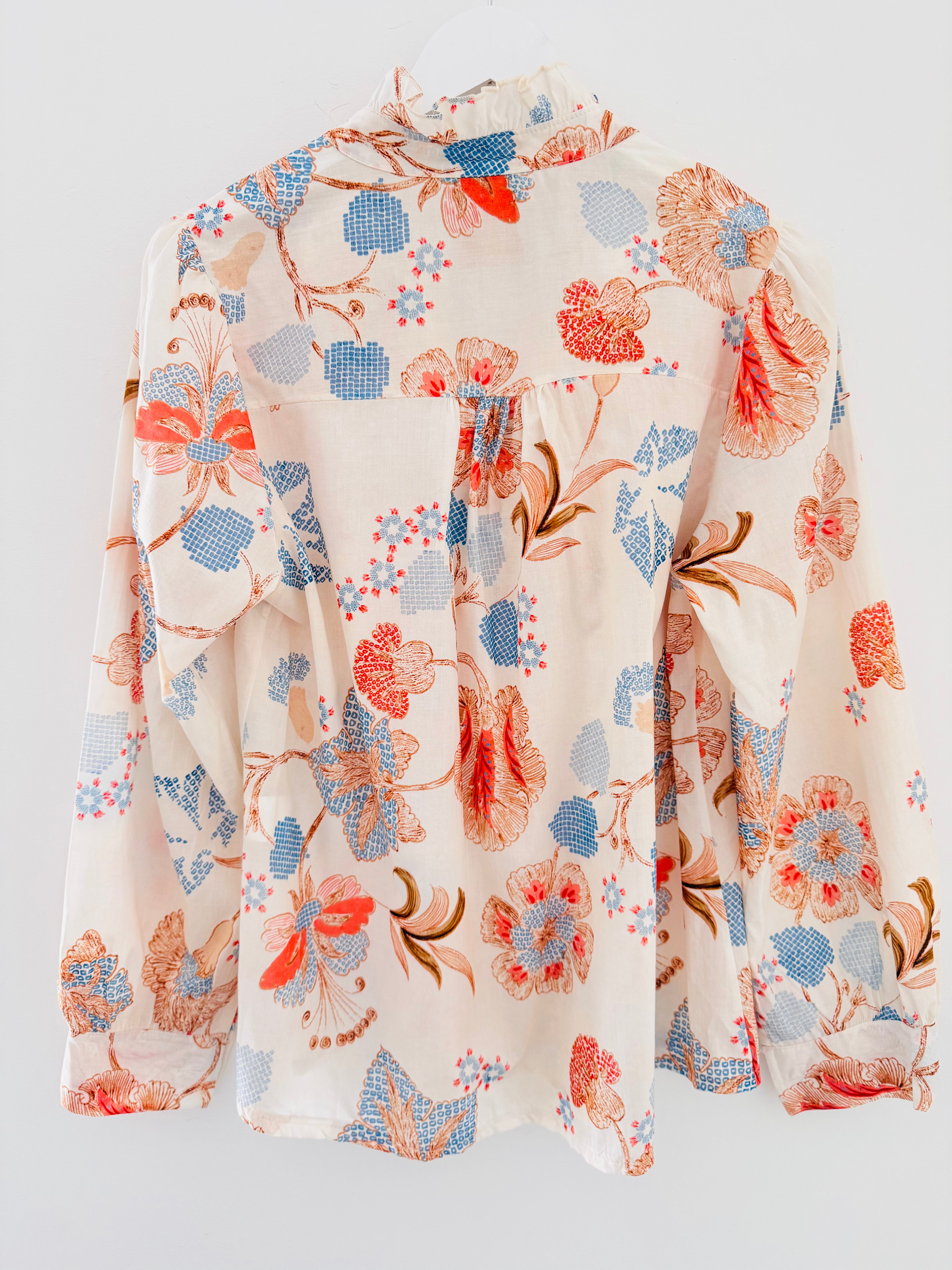 Floral Blouse in Coral & Blue