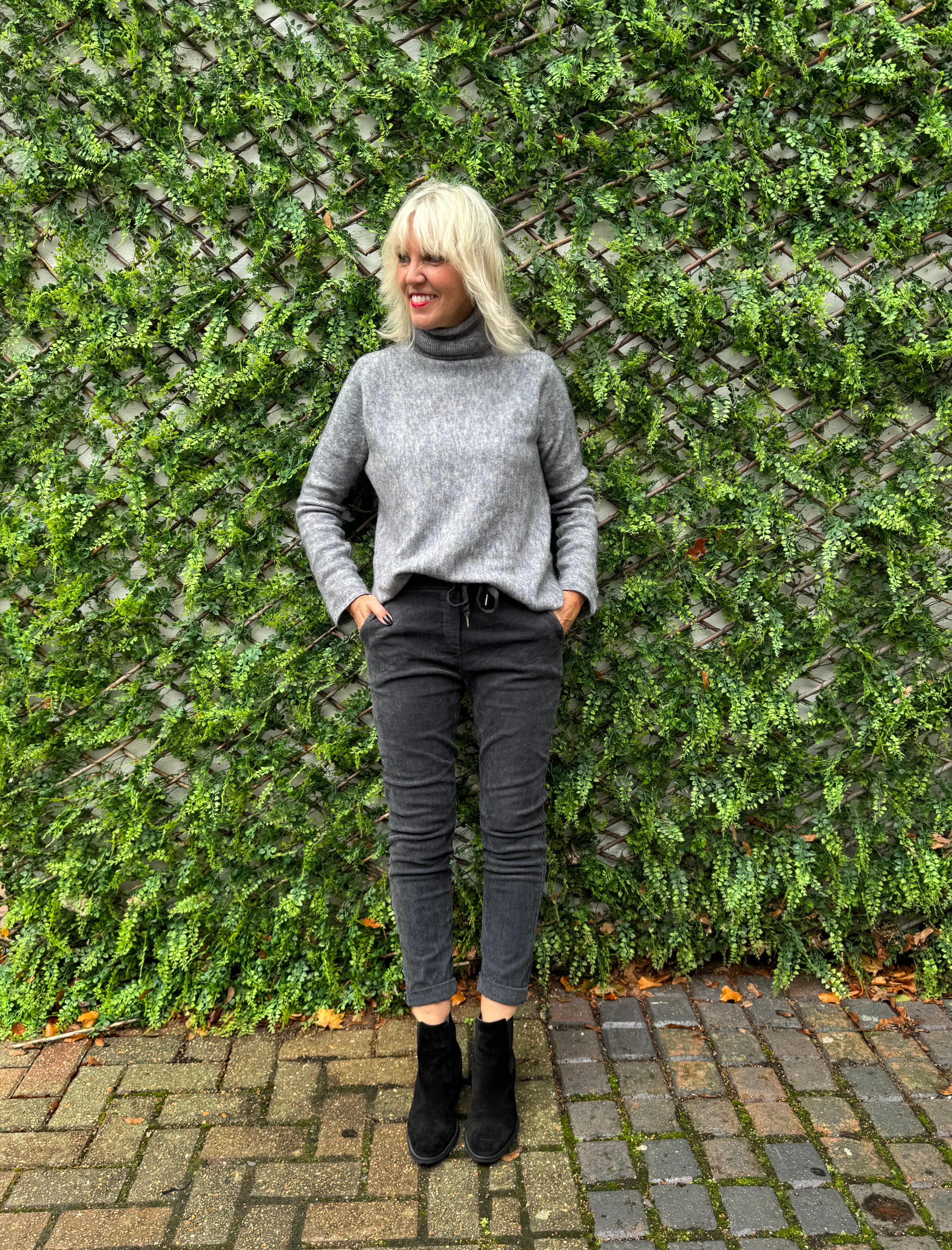 Needlecord Stretch Joggers in Dark Grey