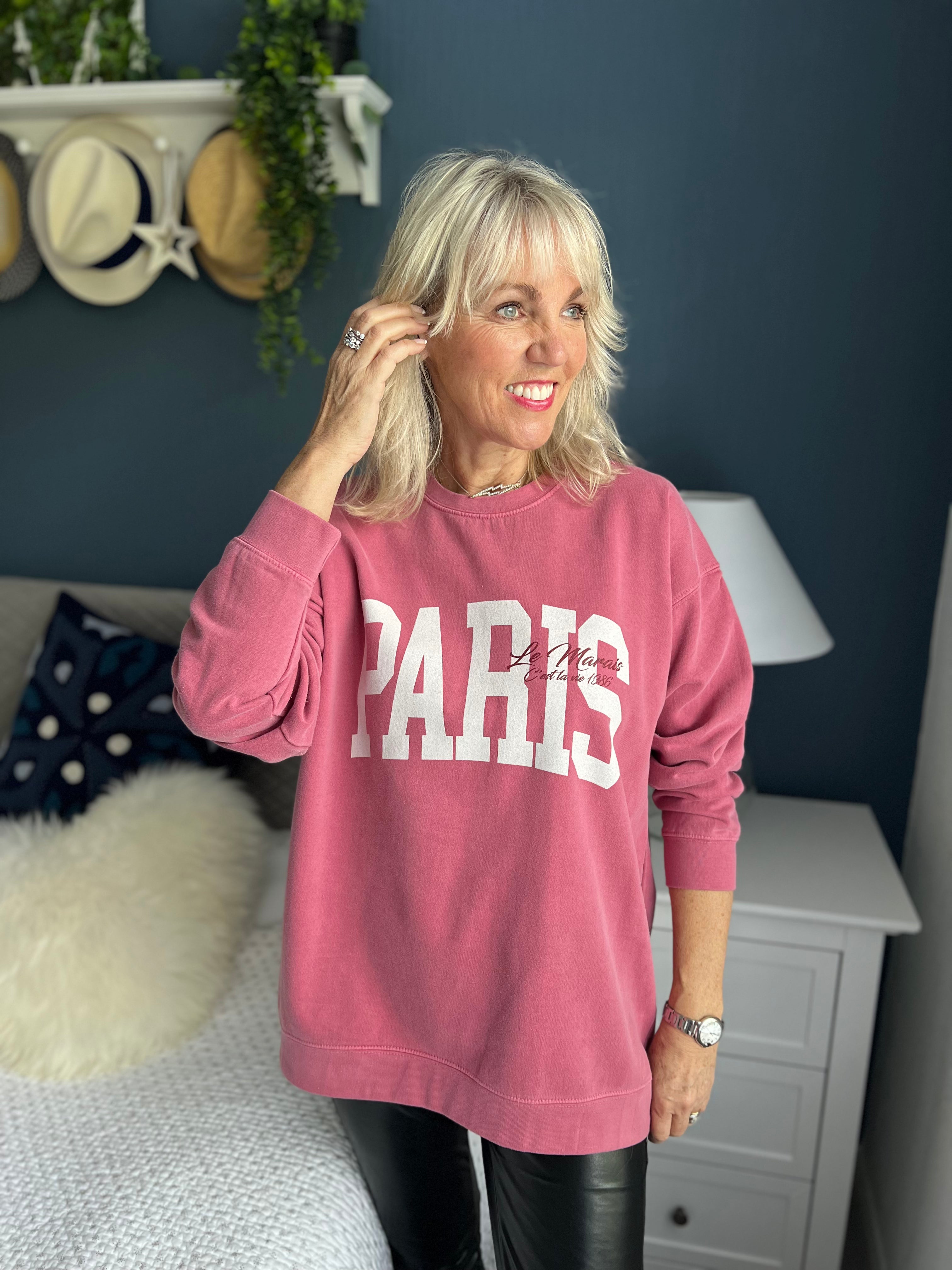 Vintage Wash Paris Sweatshirt in Pinky/Red