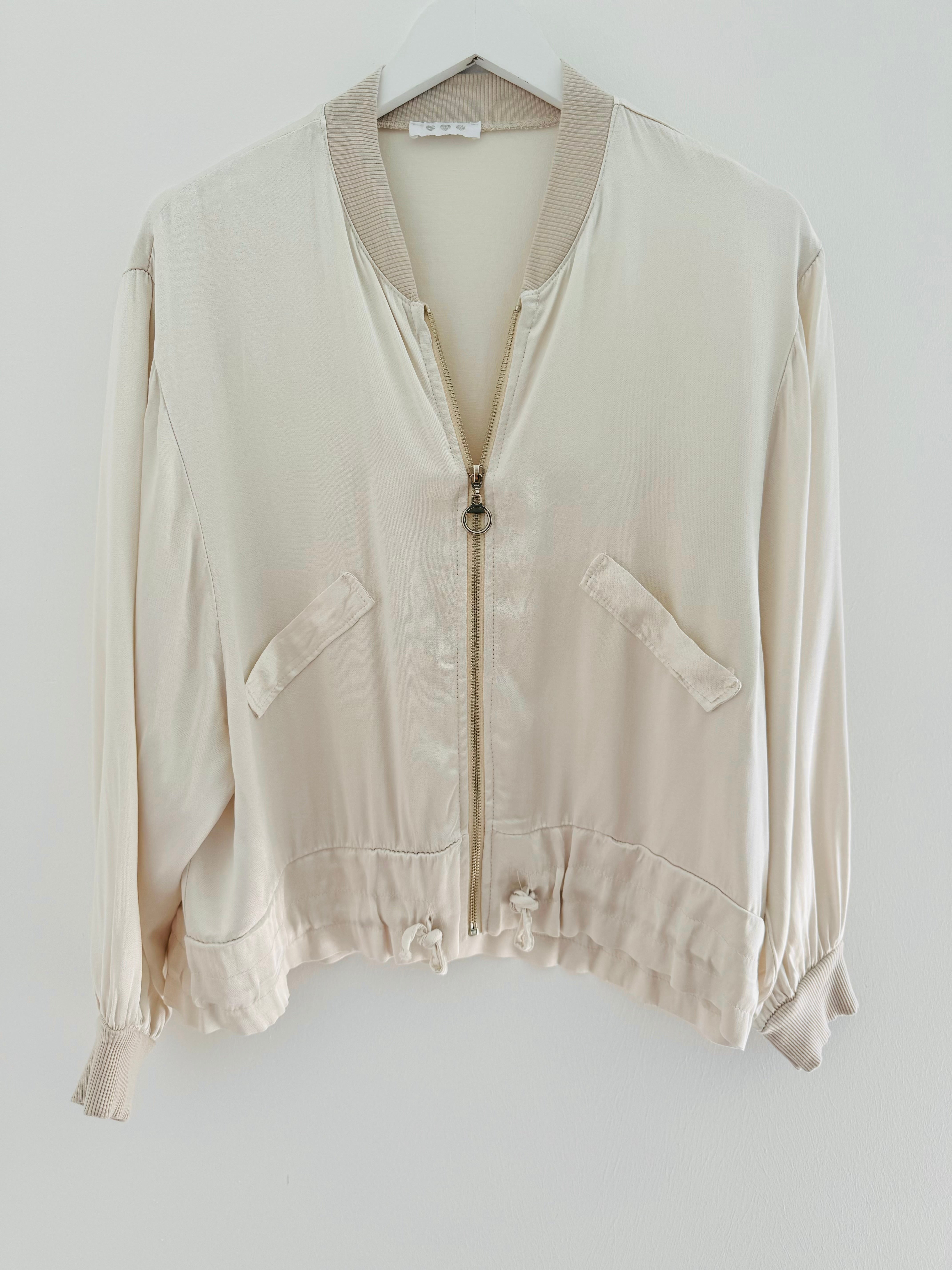 Silky Bomber Jacket in Oyster