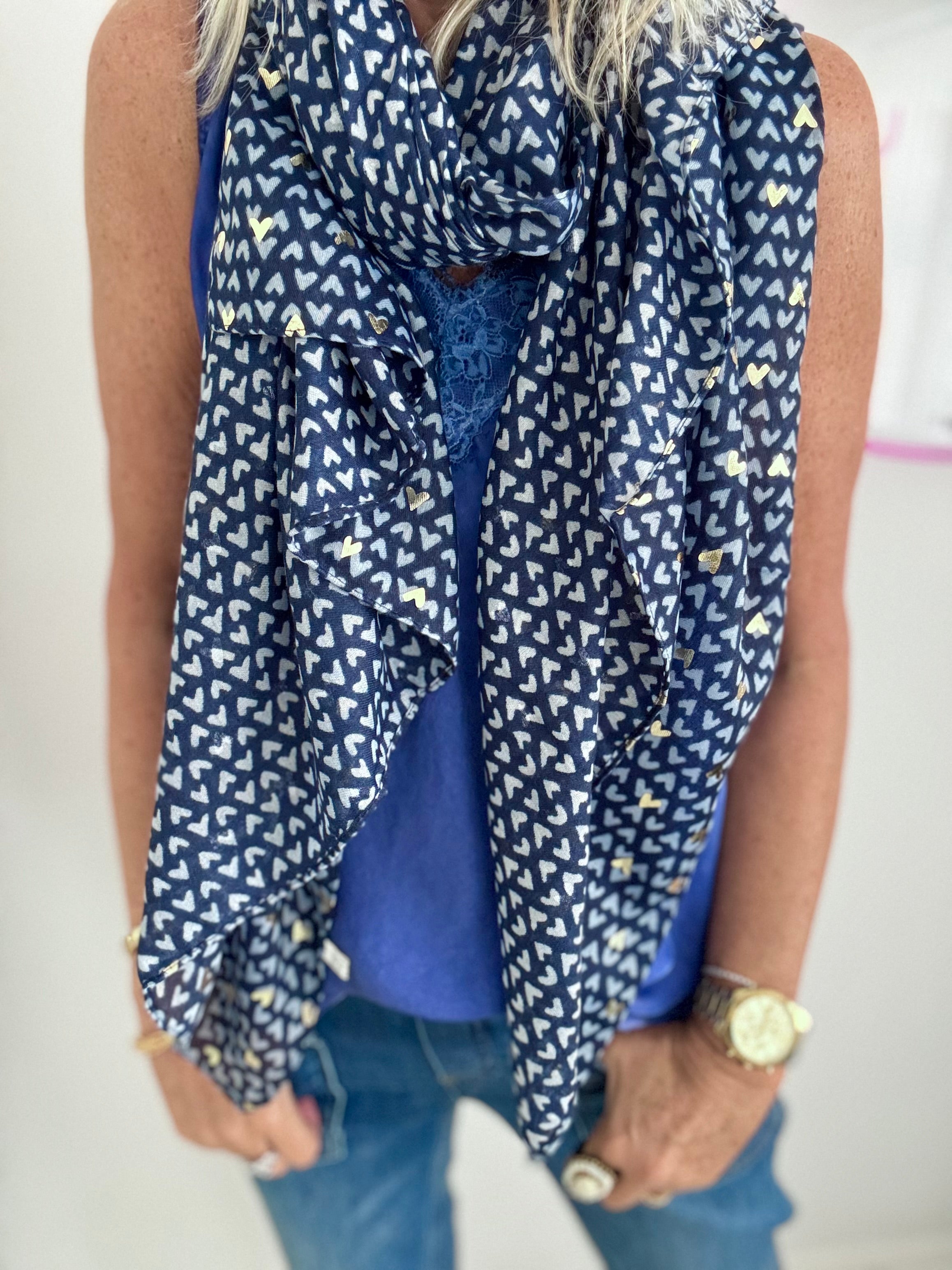 Metallic Hearts Scarf in Blue